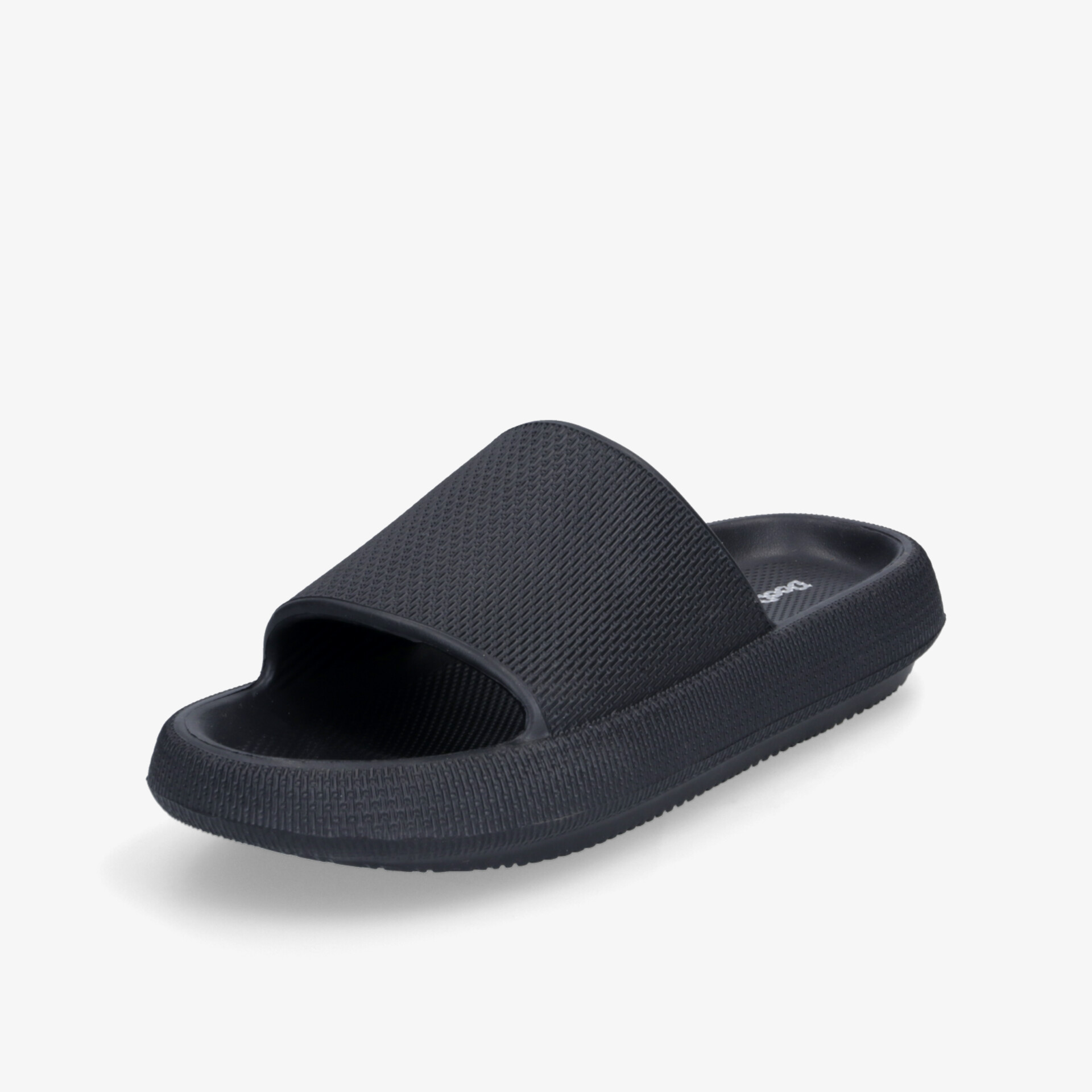 Bequemer schwarzer Slide mit offenem Zehenbereich und rutschfester Sohle, ideal für den Alltag und Komfort