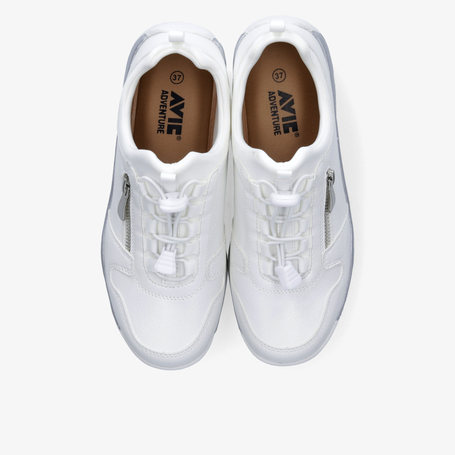 Weißes Sneaker-Paar mit gepolsterter Innensohle und praktischem Reißverschluss für maximalen Komfort