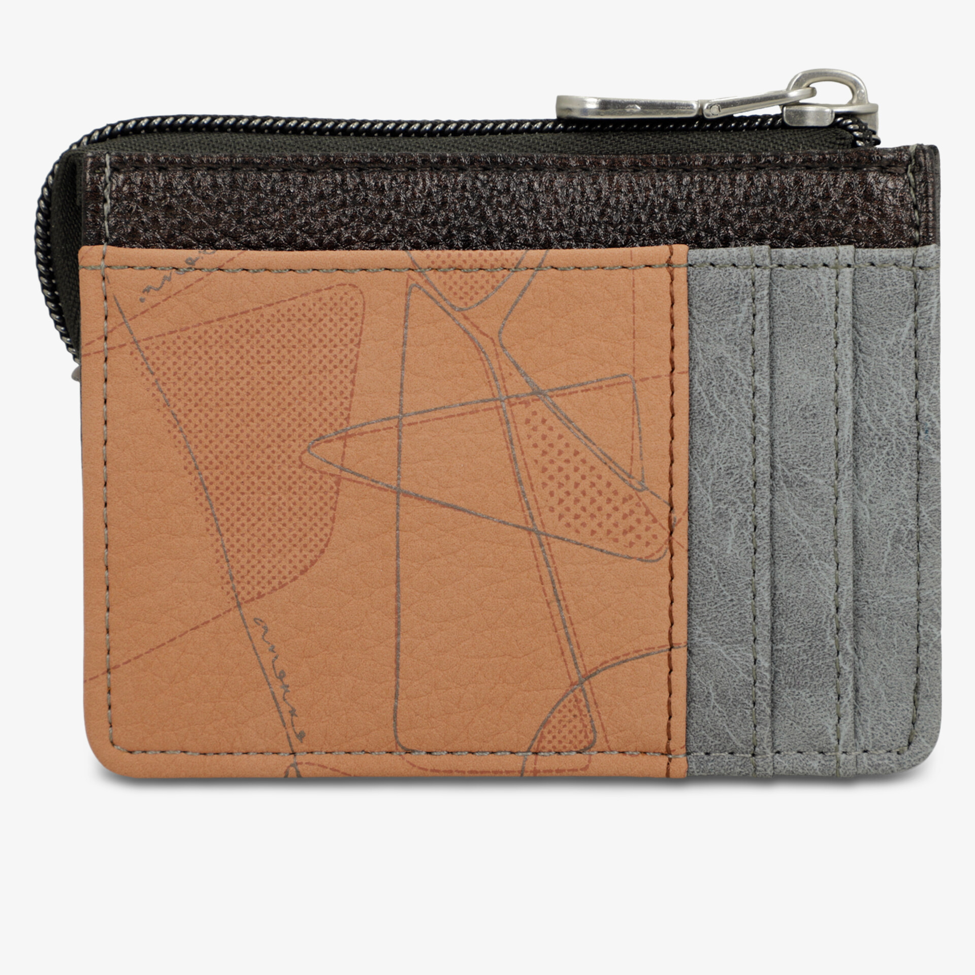 Kompaktes Kartenetui mit Reißverschluss, zweifarbigem Design und moderner Naht für sicheren, stilvollen Alltag