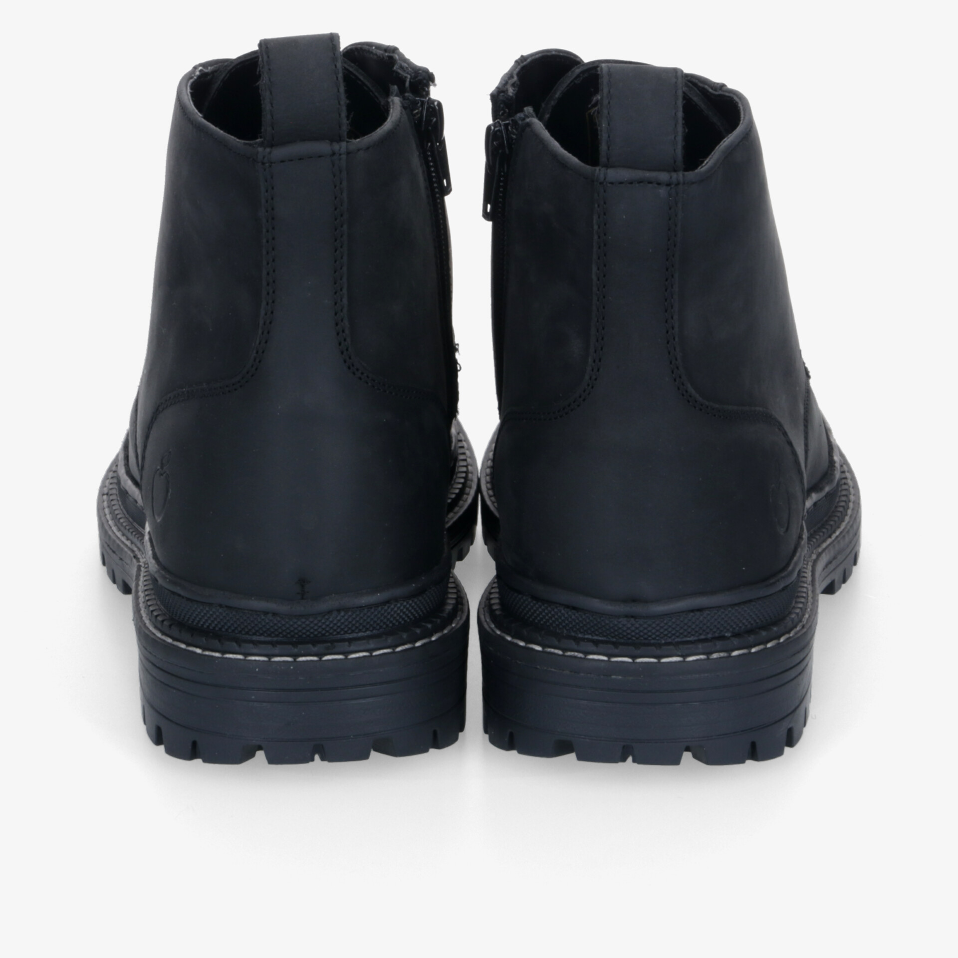 Schwarze Stiefel aus robustem Material mit praktischem Reißverschluss und festem Stand von hinten
