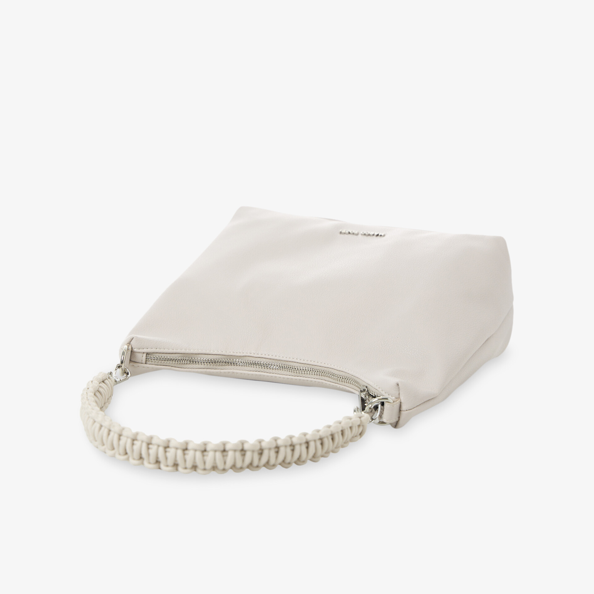 Moderne helle Handtasche mit geflochtenem Griff, schlichtes elegantes Design, kompakt und vielseitig kombinierbar