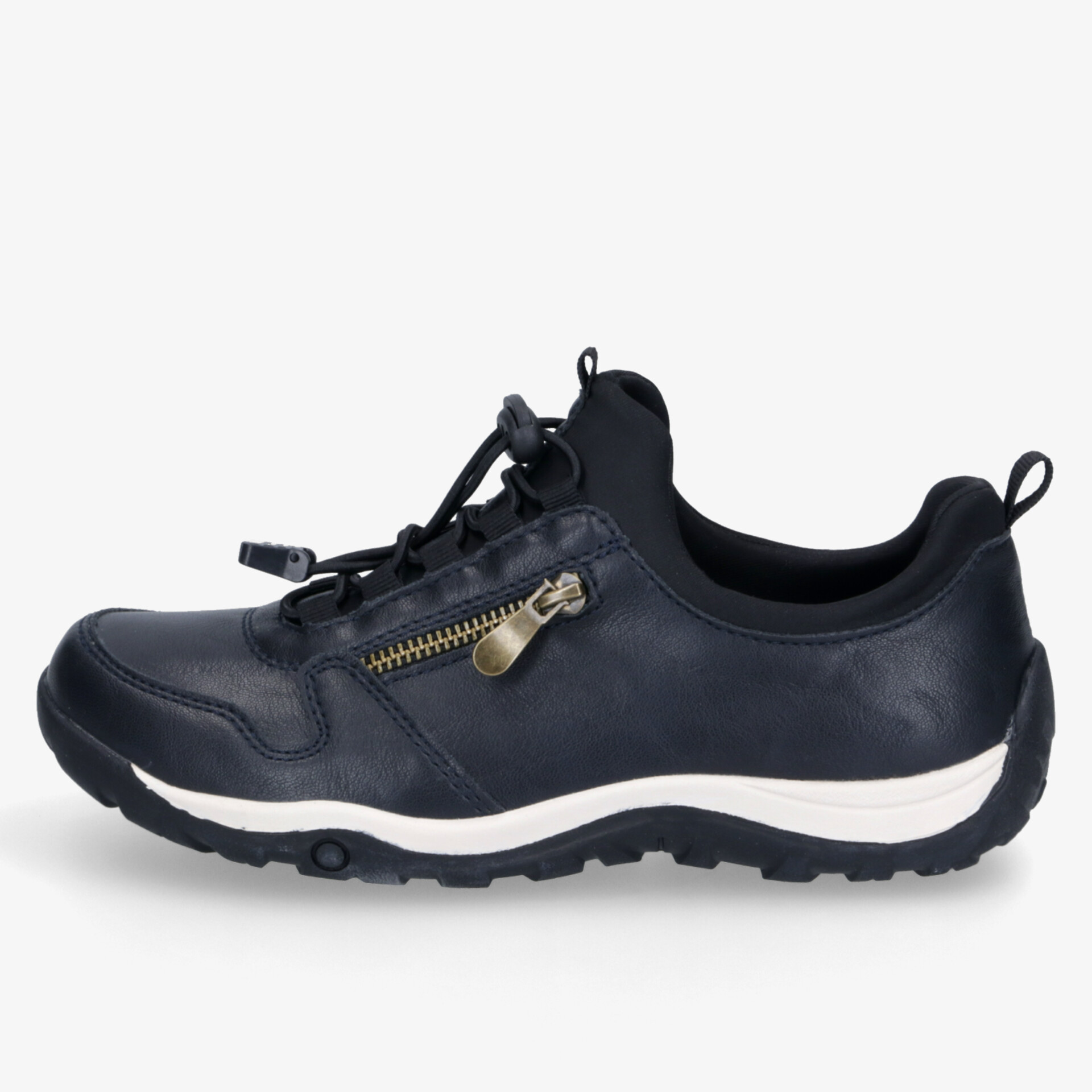 Sportlicher schwarzer Sneaker mit Reißverschluss, gepolstertem Rand und rutschfester Sohle für den täglichen Komfort