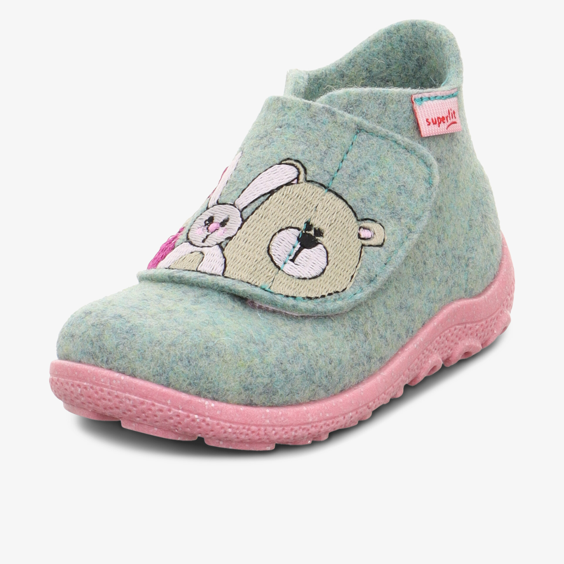 Weicher Hausschuh aus Fleece mit Klettverschluss und rutschfester Sohle, ideal für gemütlichen Tragekomfort