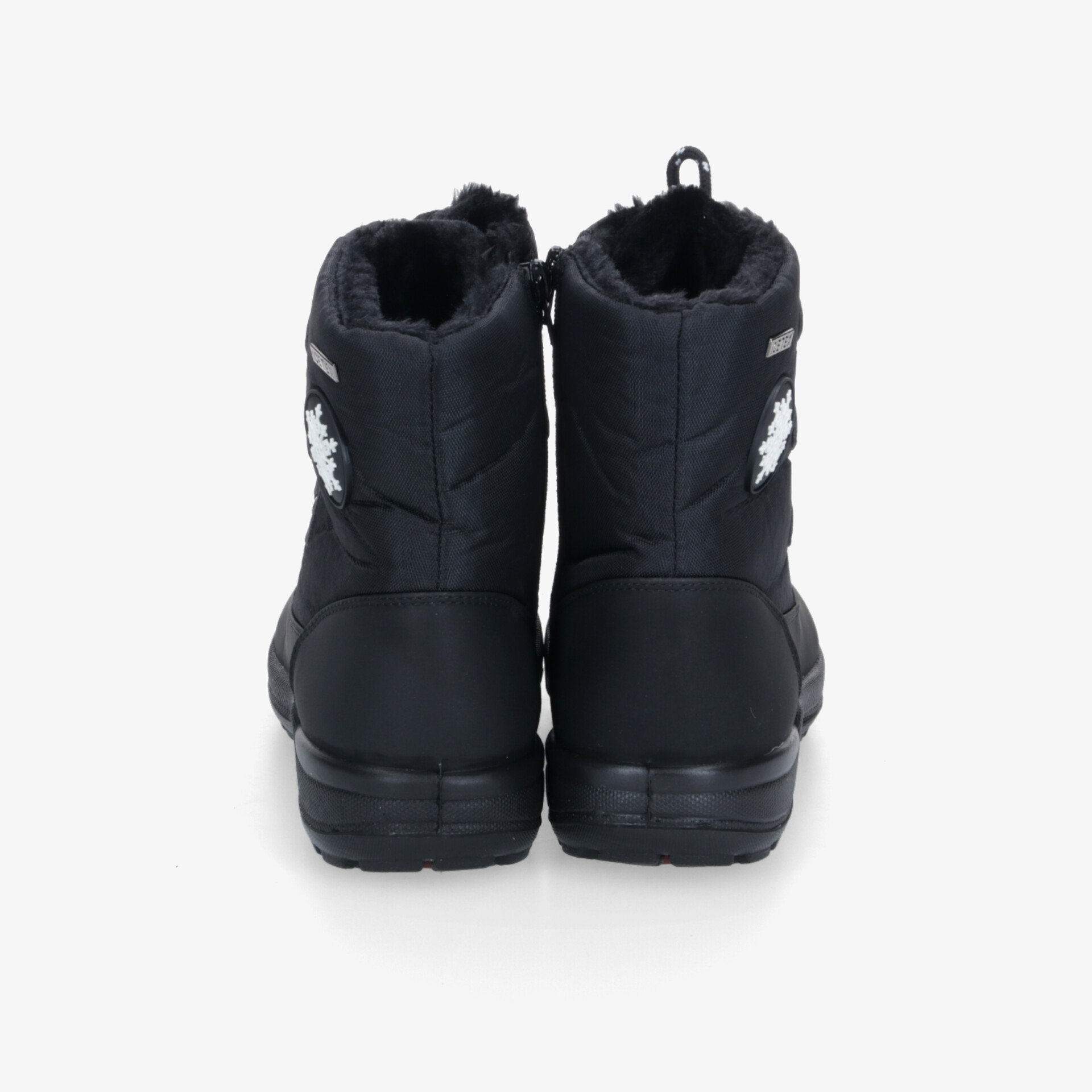 Schwarze Winterstiefel mit warmem Innenfutter und robuster, rutschfester Sohle, Rückansicht