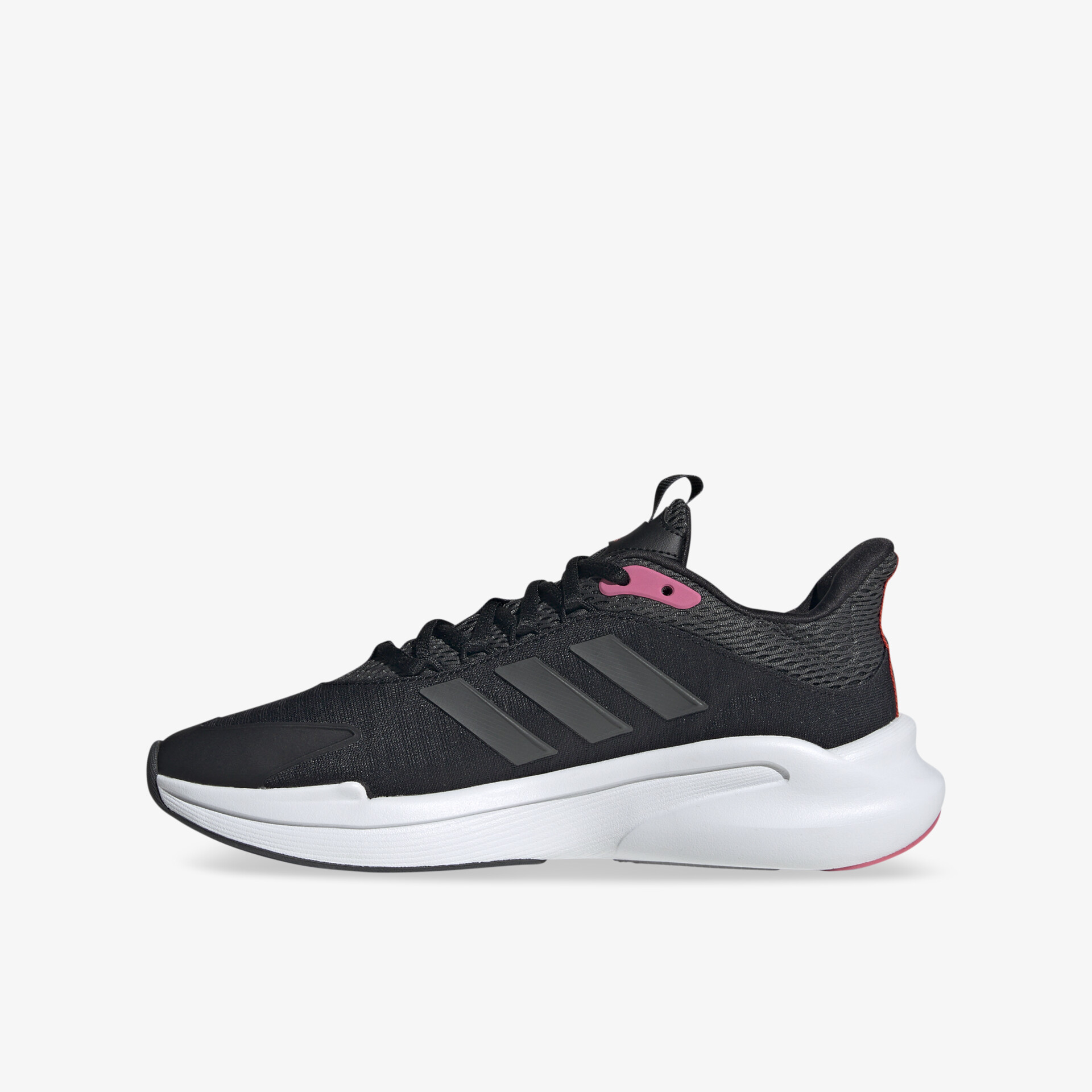 Moderner schwarze Sneaker mit stilvollem Design und pinken Akzenten, ideal für sportliche Aktivitäten.