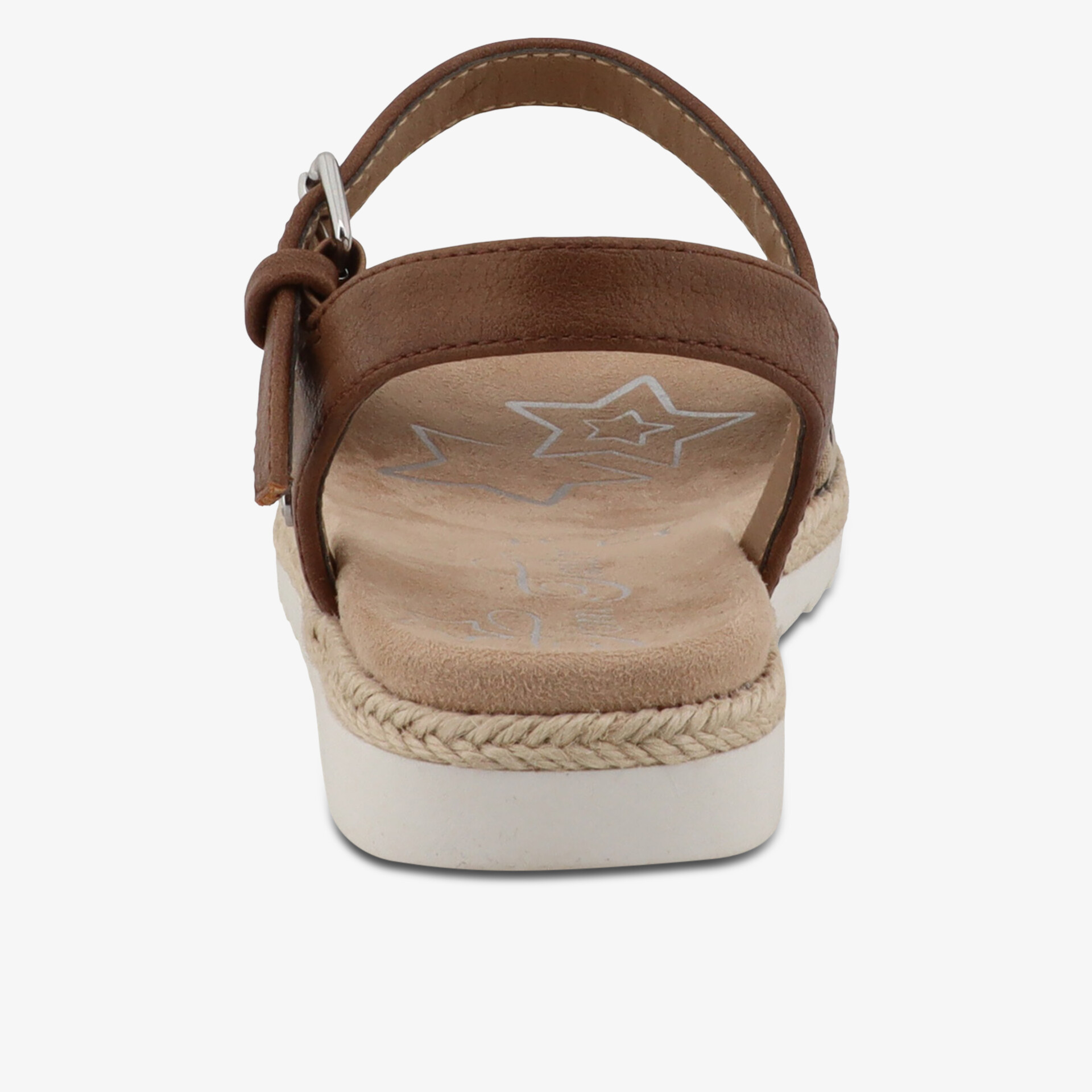 Rückansicht braune Sandale mit gepolsterter Innensohle und verstellbarem Riemen für optimalen Sitz und Komfort