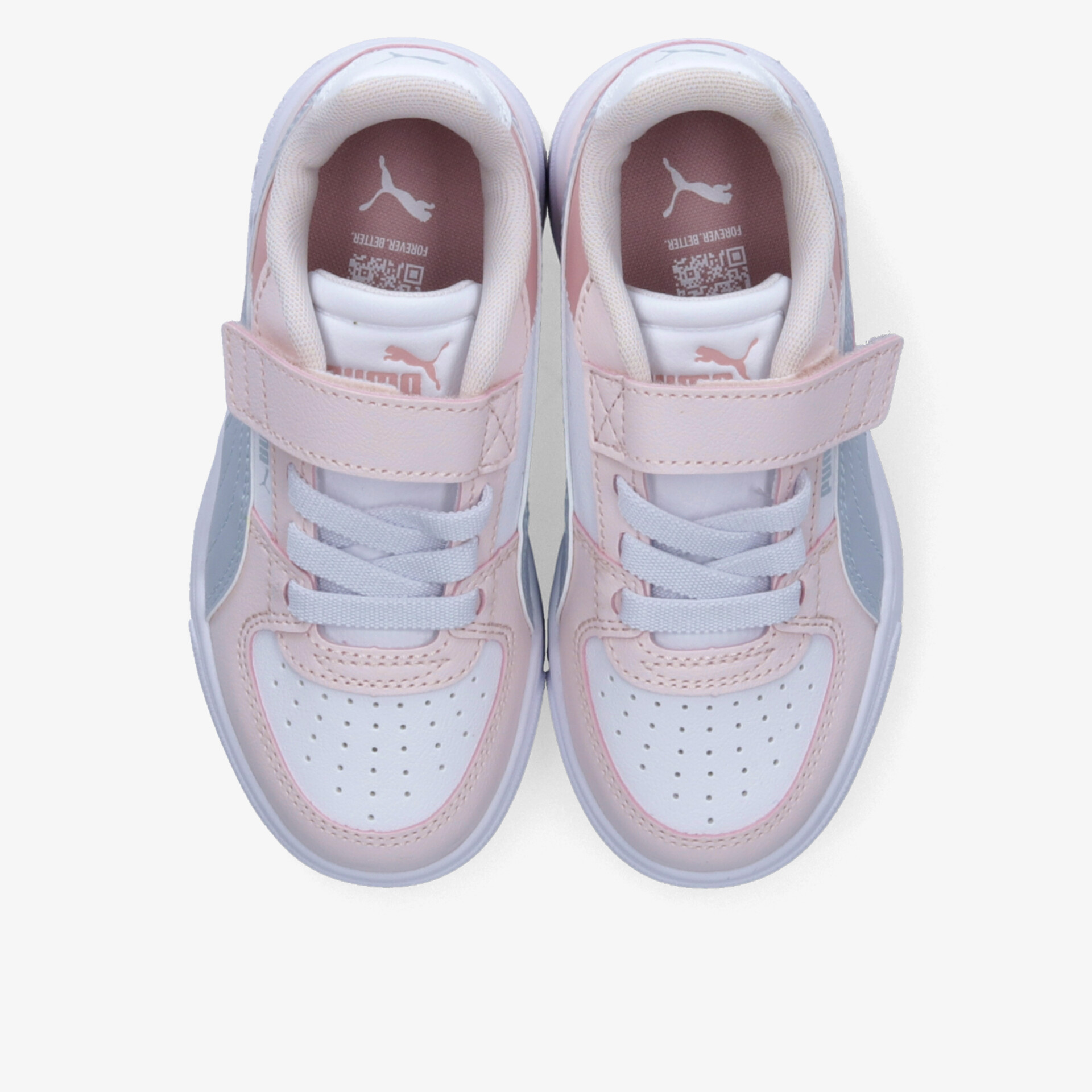 Trendige weiße und rosa Sneaker mit bequemem Klettverschluss und atmungsaktiver Oberfläche. Perfekt für alle Aktivitäten.