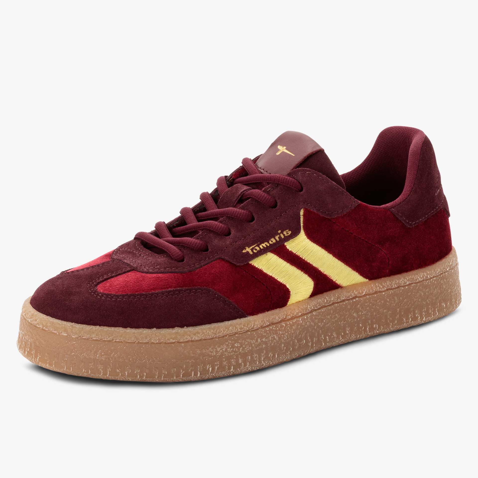 Bequemer Sneaker aus hochwertigem Veloursleder mit robuster Gummisohle und stilvollen goldfarbenen Applikationen