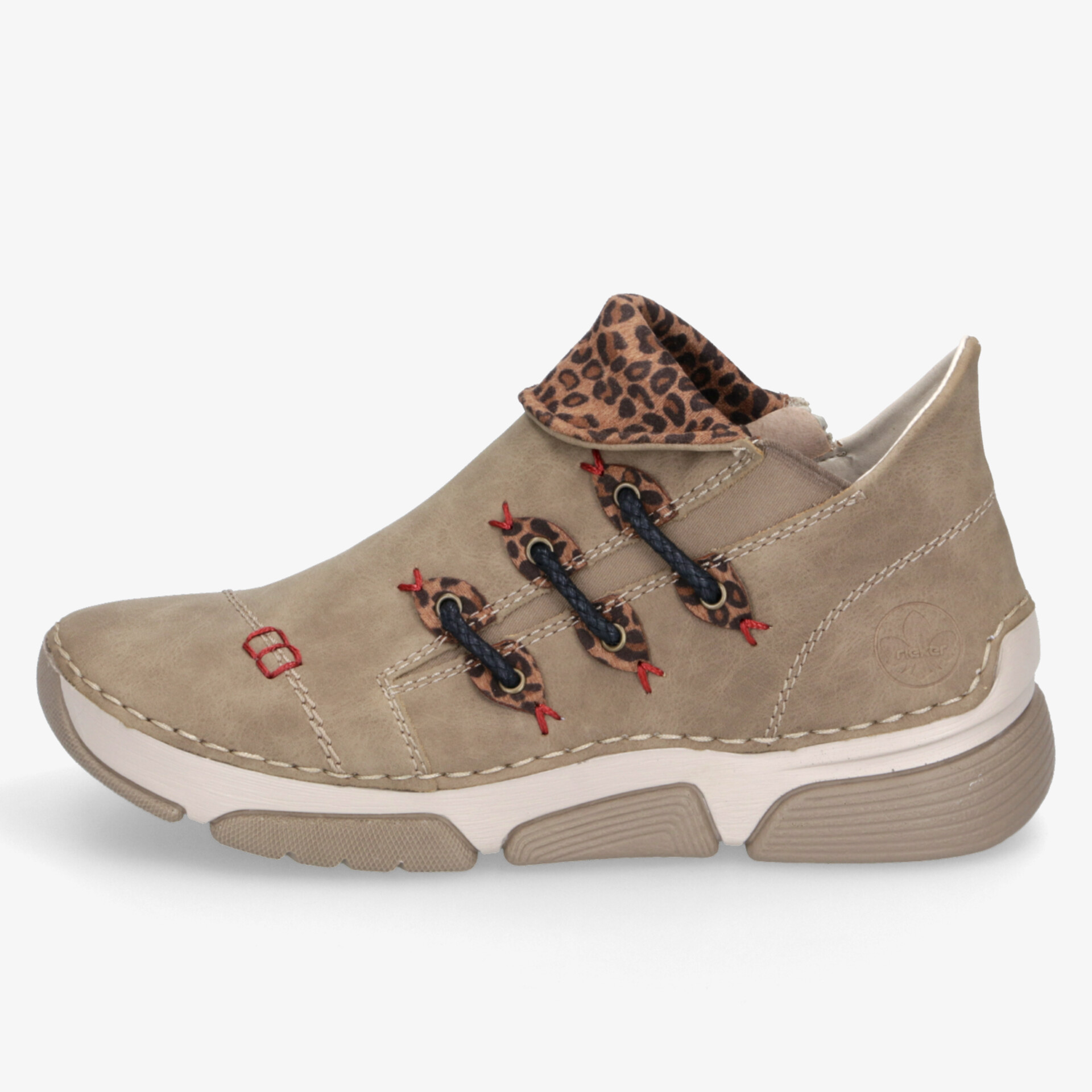 Beiger Freizeit Sneaker aus weichem Leder mit flexiblem Design und modischem Leopardenmuster für hohen Tragekomfort