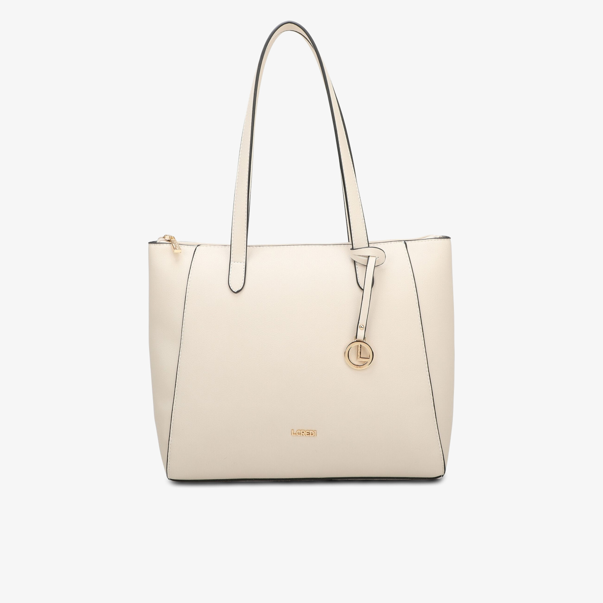 Elegante cremefarbene Schultertasche mit schlichtem Design und goldfarbenen Elementen für vielseitigen Gebrauch