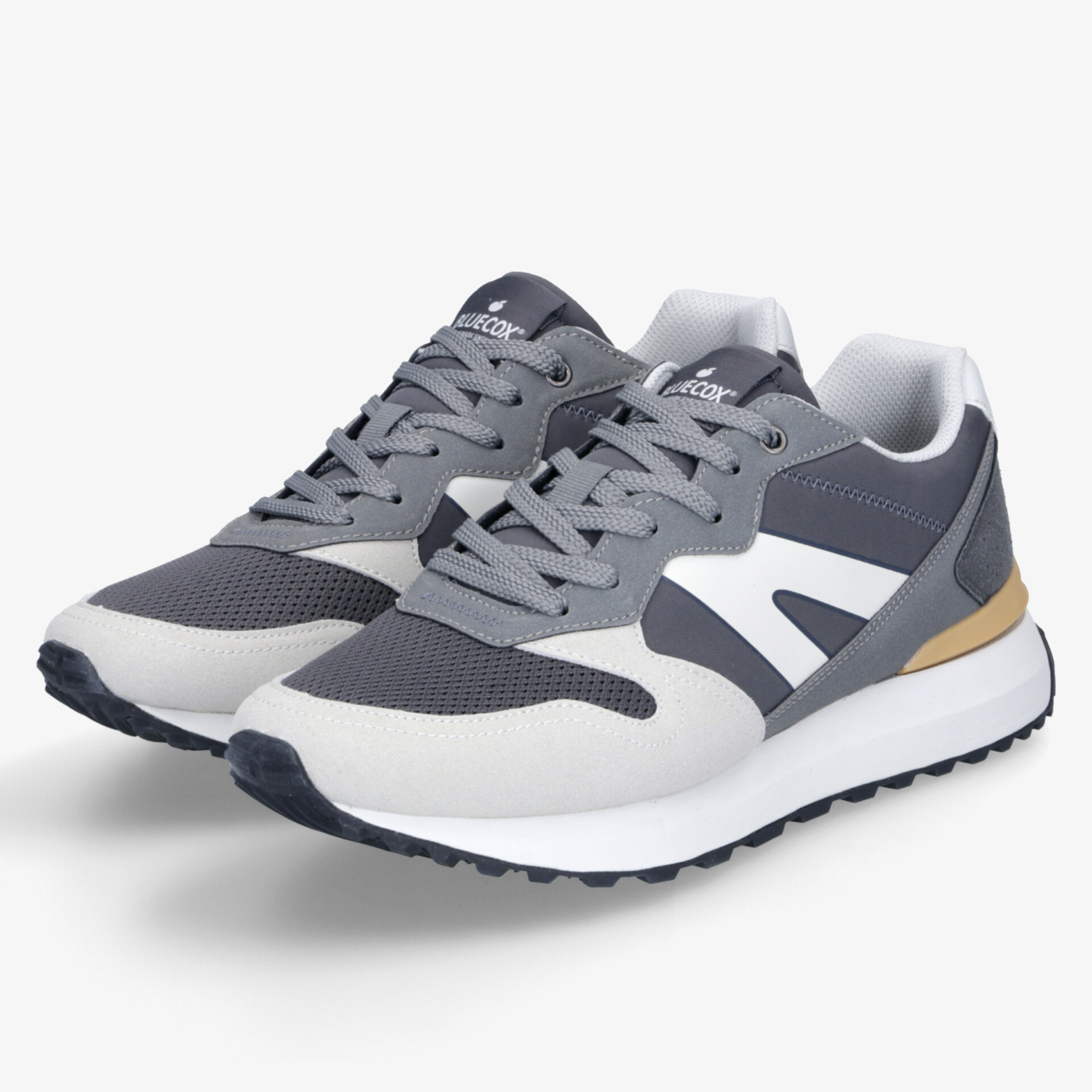 Sportliche graue und weiße Sneaker mit rutschfester Sohle und bequemer Passform, ideal für Alltag und Sport