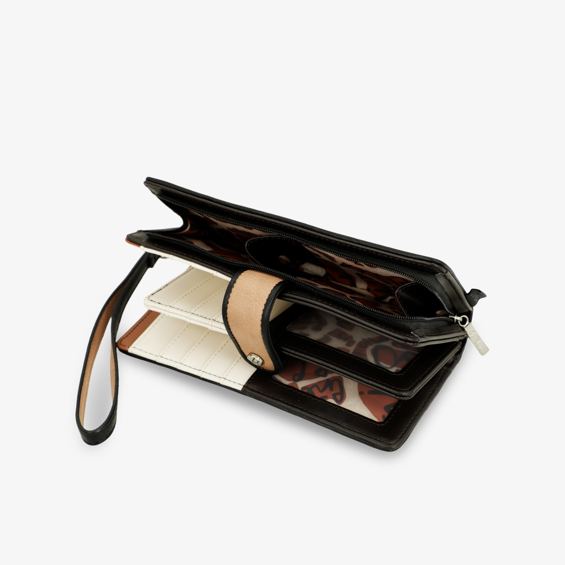 Schwarze Business-Aktentasche offen mit mehreren Fächern, Reißverschluss und organisiertem Innenraum