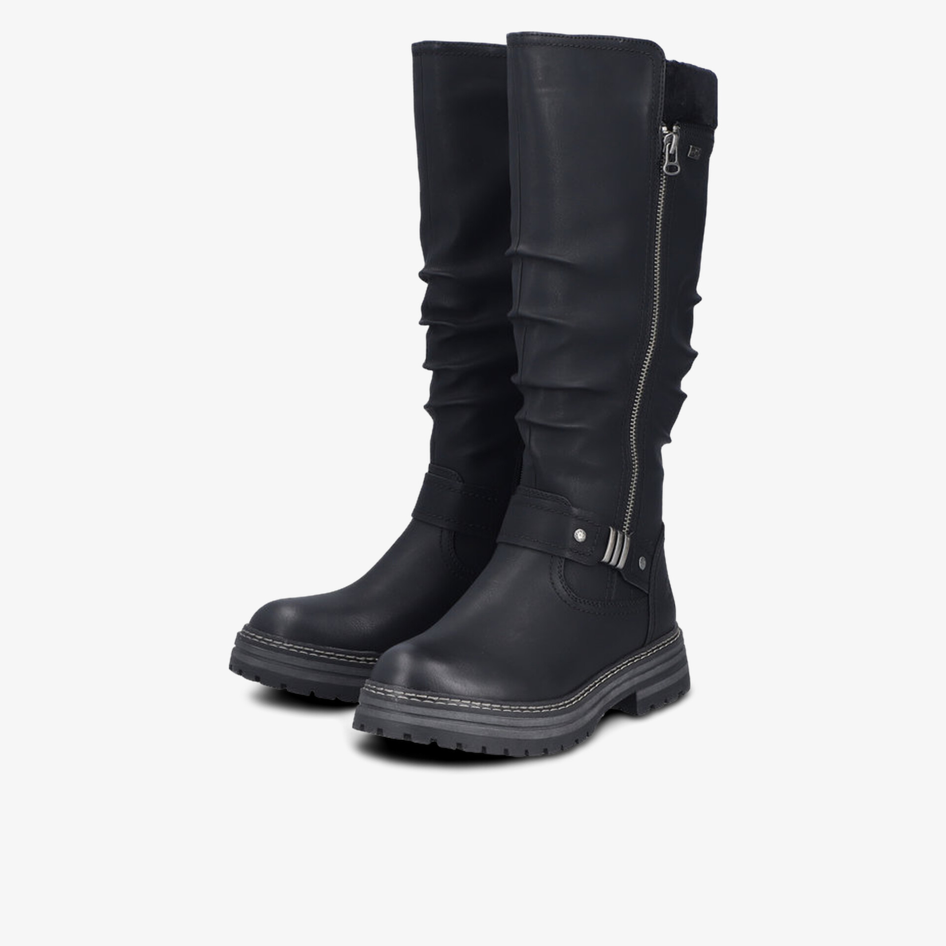 Robuste schwarze Stiefel mit seitlichem Reißverschluss und rutschfester Profilsohle, modisch und komfortabel