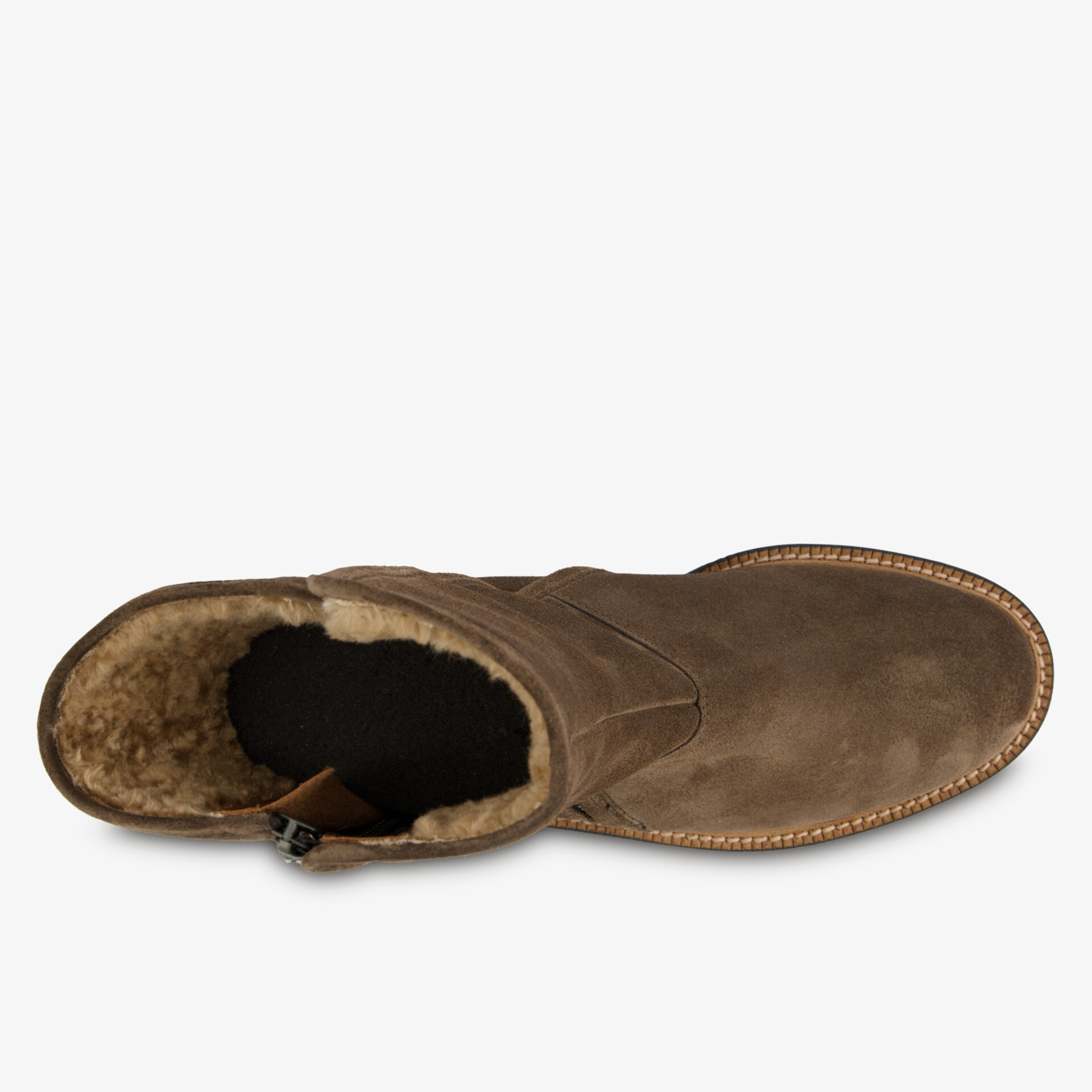 Bequemer Schuh aus Veloursleder mit warmer Innenseite und rutschfester Sohle, Draufsicht