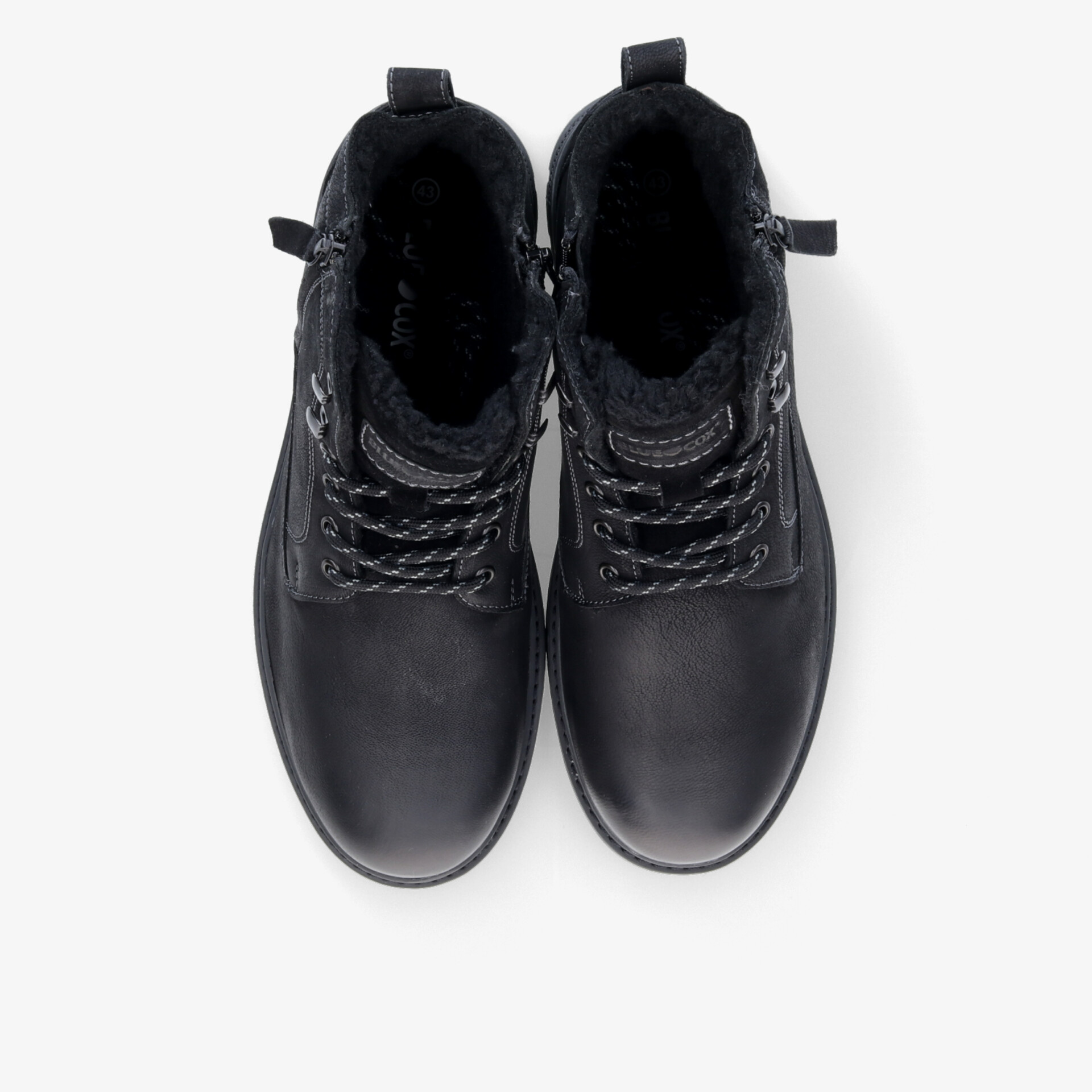 Stabile schwarze Stiefel mit Schnürung und Reißverschluss, warmes Futter, ideal für kalte Tage