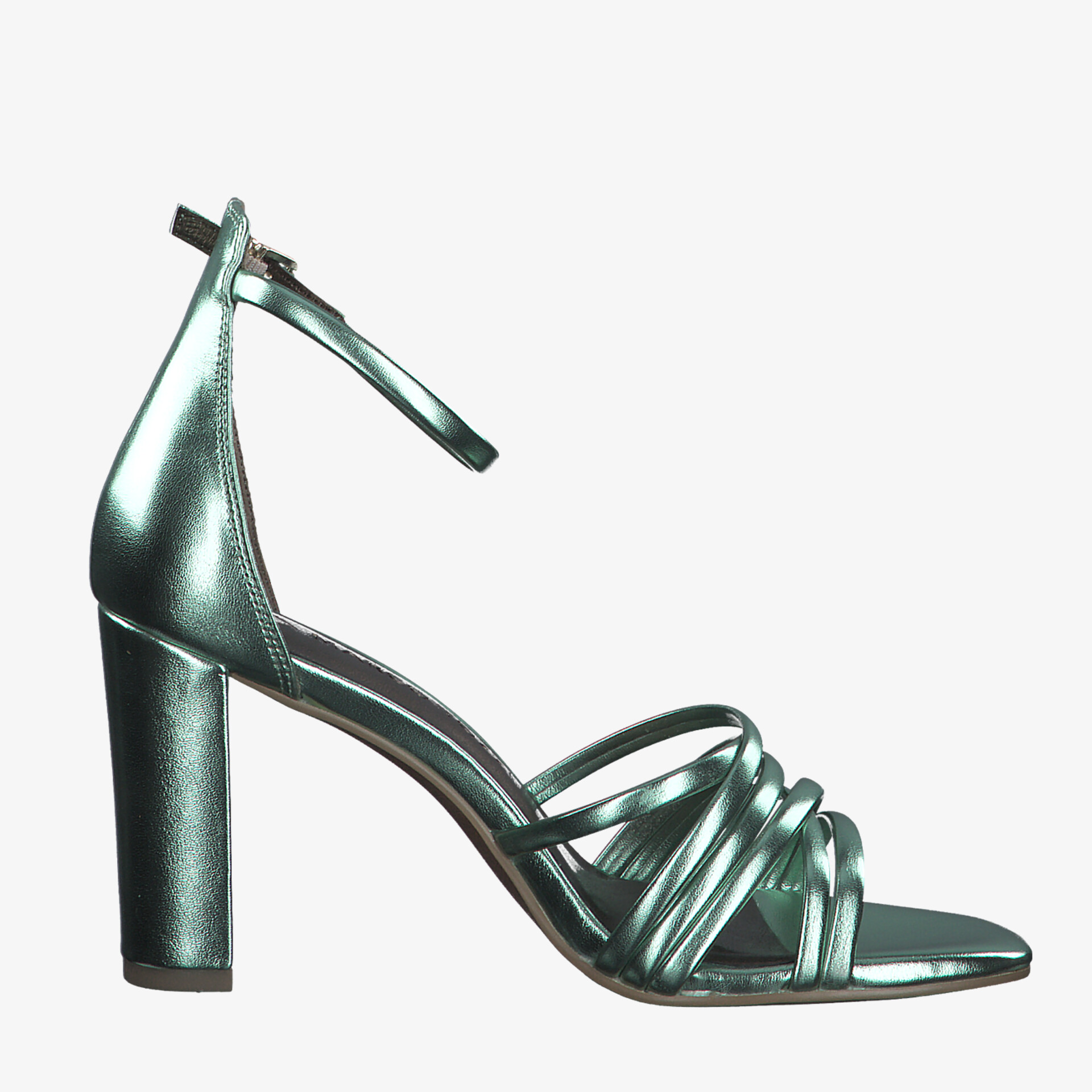 Elegante metallic High Heels mit Blockabsatz und Riemchen für stilvolle Auftritte bei besonderen Anlässen.