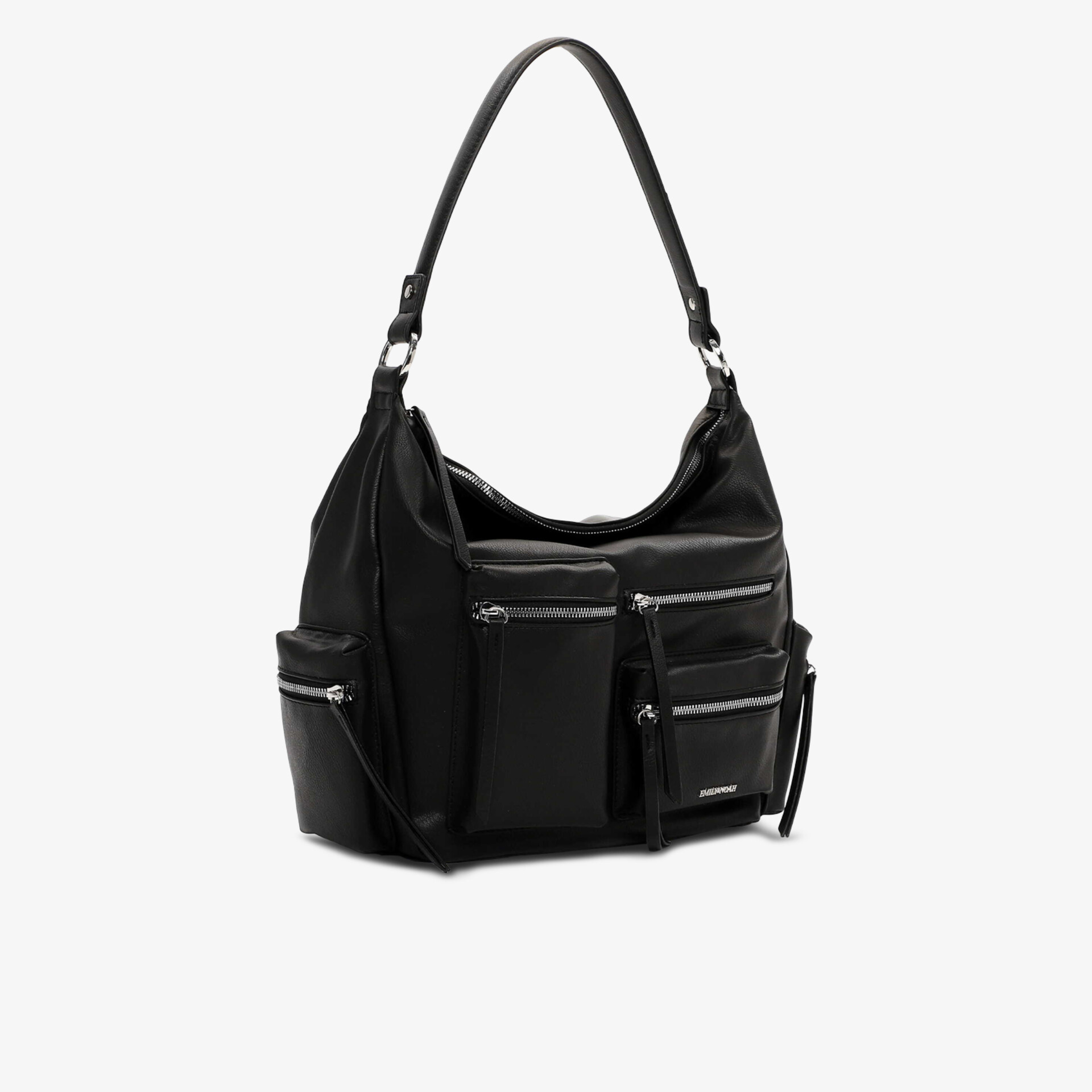 Schwarze Schultertasche mit mehreren Reißverschlusstaschen und modernem, geräumigem Design