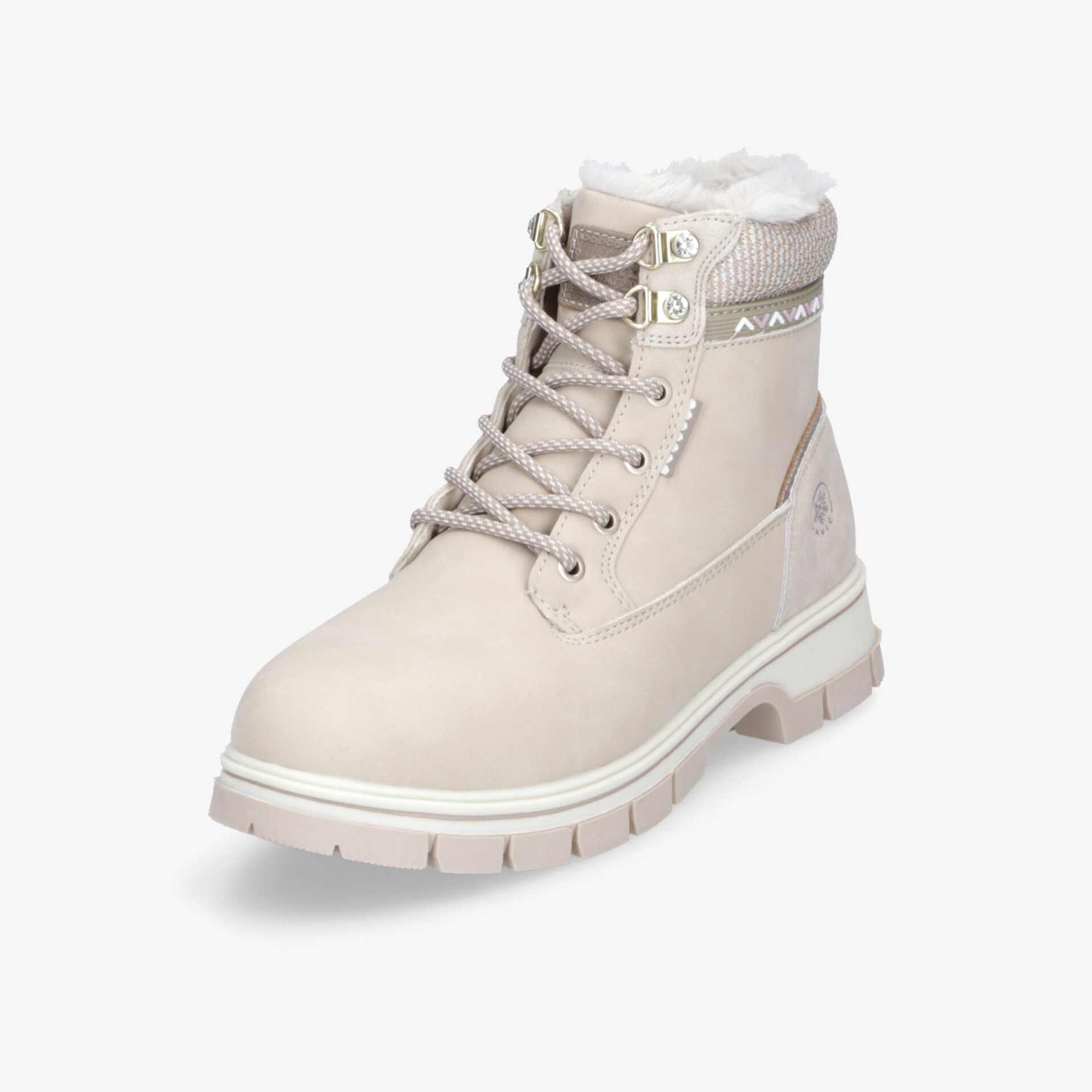 Robuster, hellbeiger Winterstiefel mit warmem Innenfutter und rutschfester Sohle für optimalen Komfort