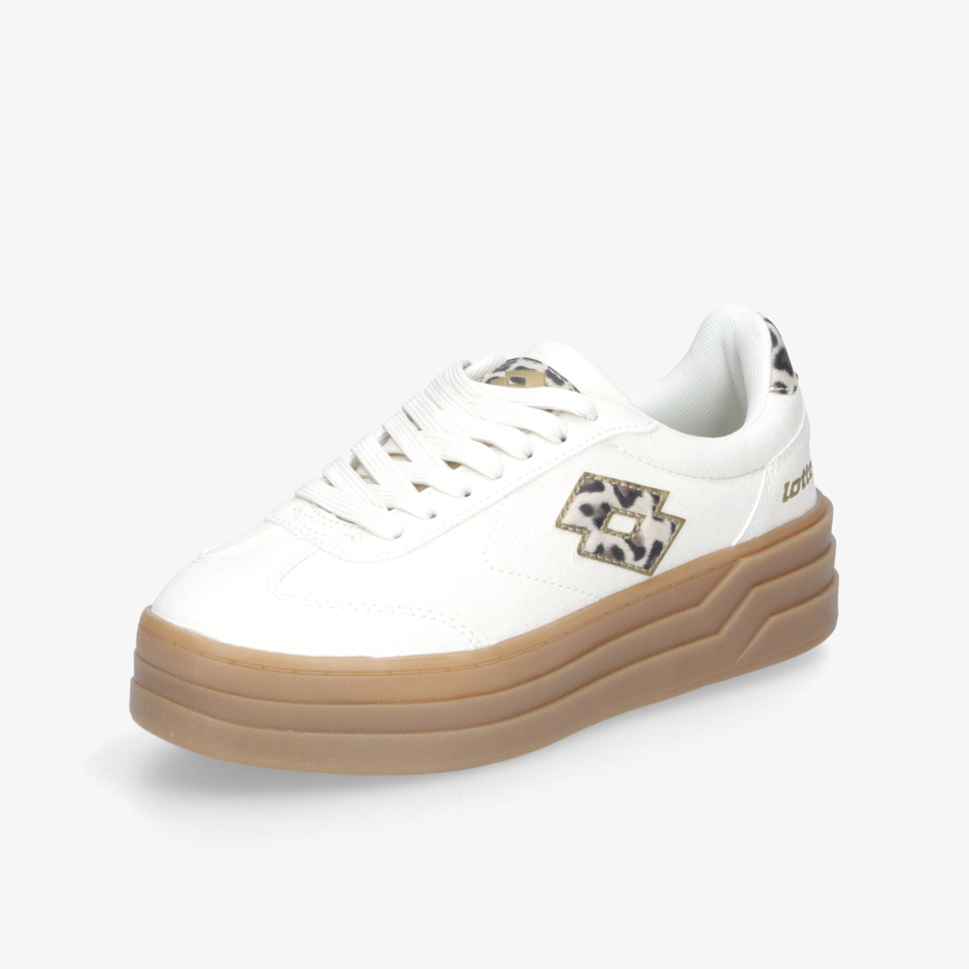 Moderner weißer Sneaker mit brauner Sohle, bequem und leicht für vielseitigen Tragekomfort