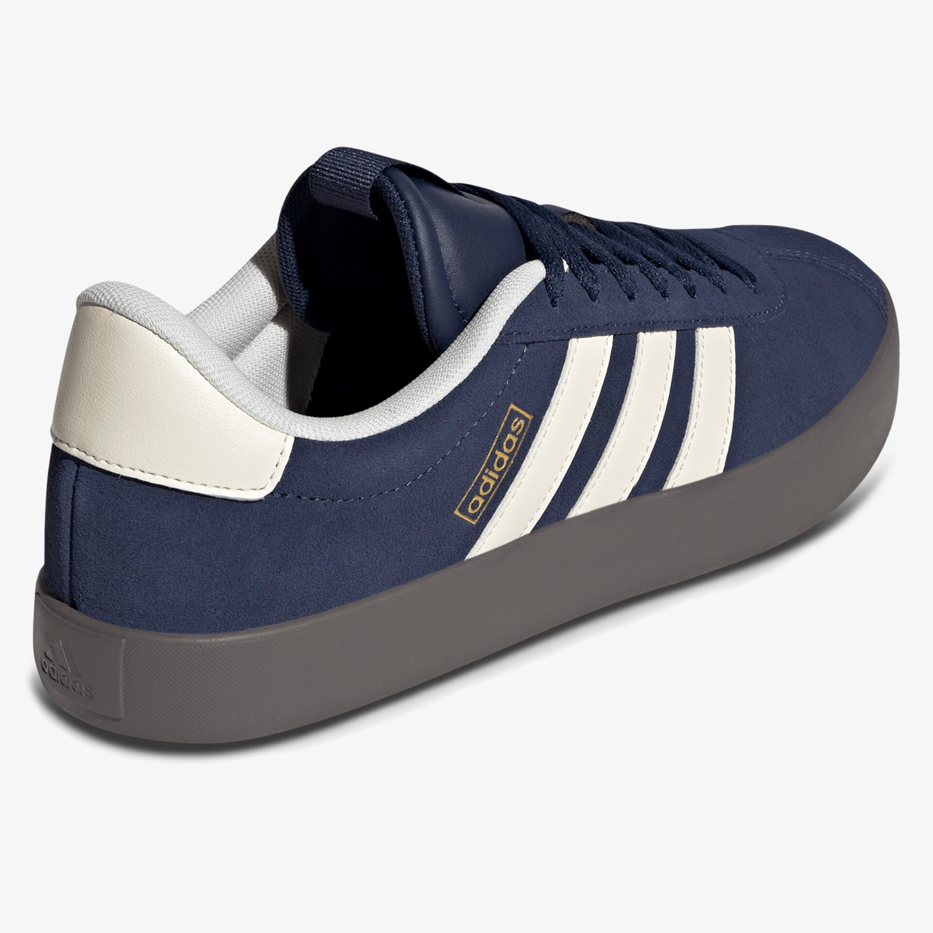 Seitliche Ansicht eines sportlichen Schuhs mit flexibler Sohle und elegantem Design in Blau und Weiß
