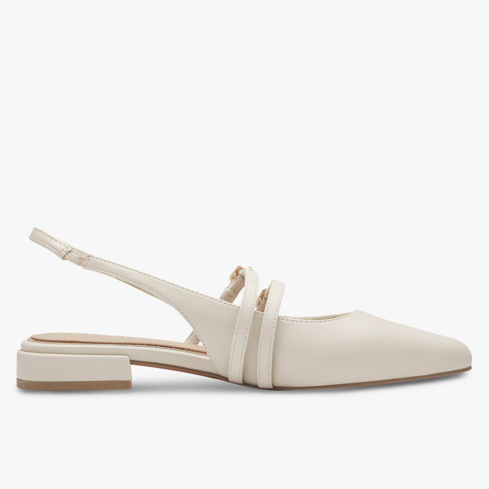 Elegante Sling-Ballerinas mit flachem Absatz und hochwertigem Materialmix in Creme.
