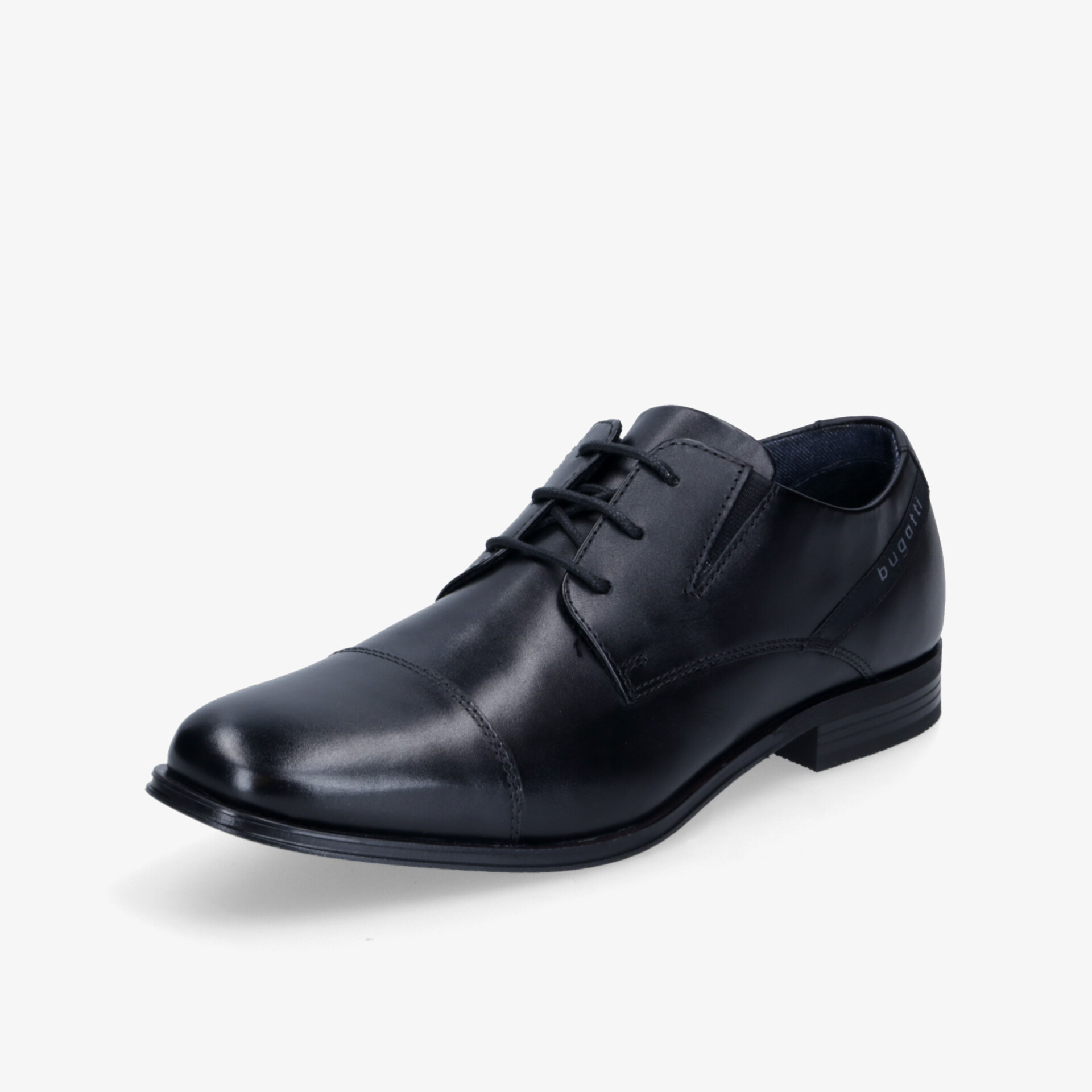 Eleganter schwarzer Lederschuh mit Schnürung, klassisches Business-Design, hochwertiges Material für bequemen Tragekomfort.