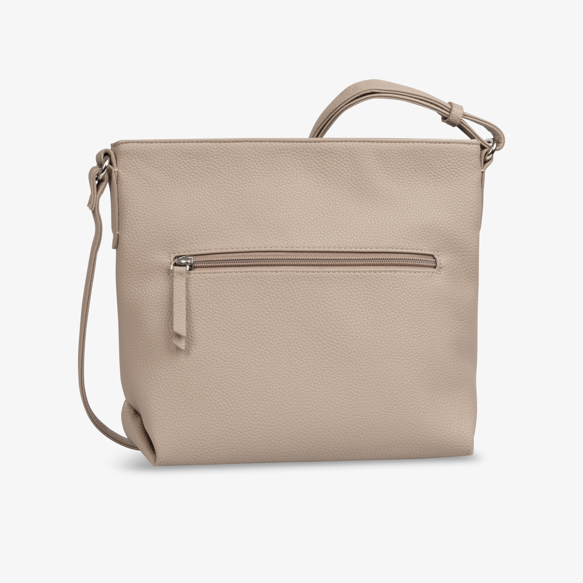 Schlanke beige Umhängetasche mit Reißverschlussfach und verstellbarem Schulterriemen, modernes und funktionales Design