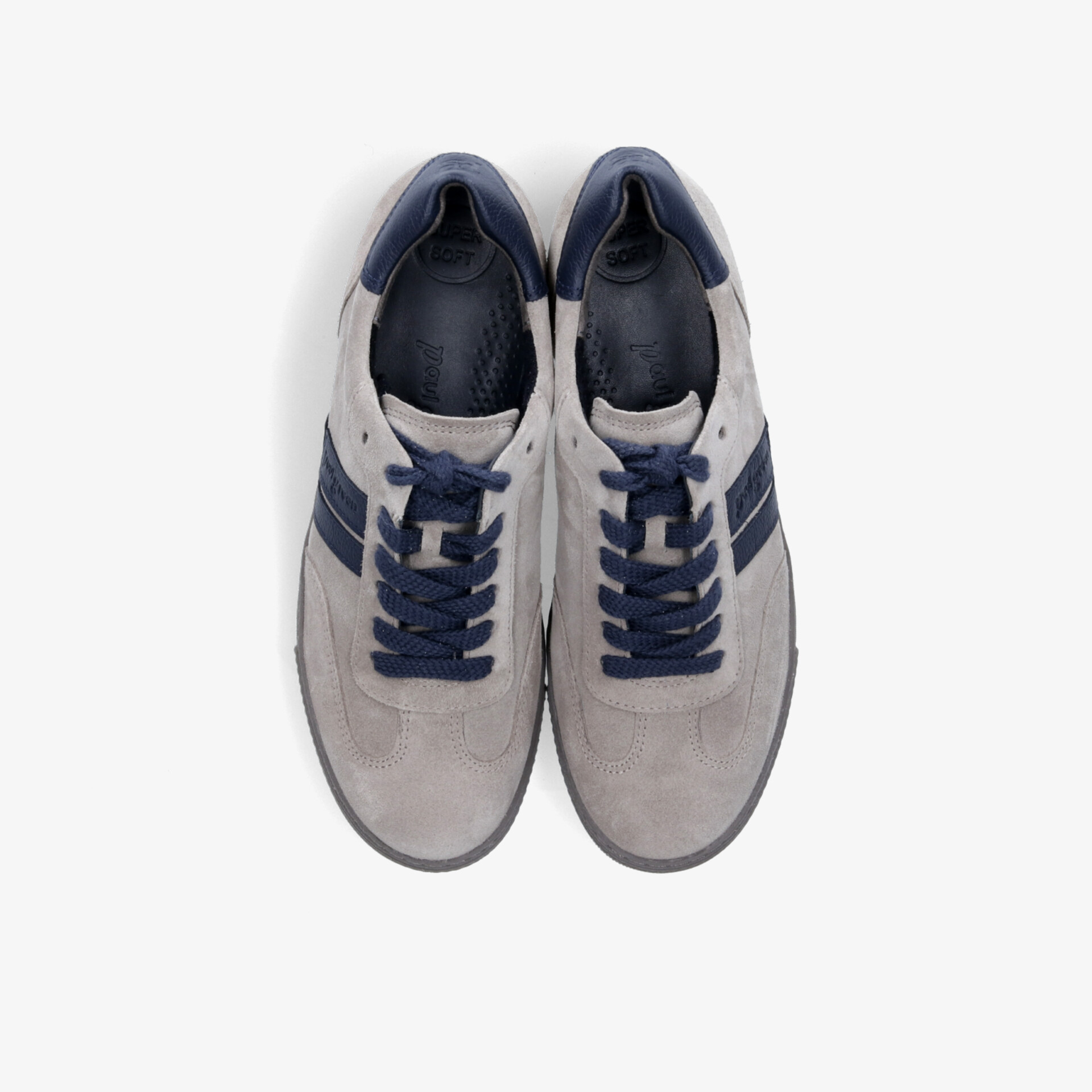 Leichte, komfortable Sportschuhe in grau und blau mit rutschfester Sohle und moderner Optik, Ansicht von oben