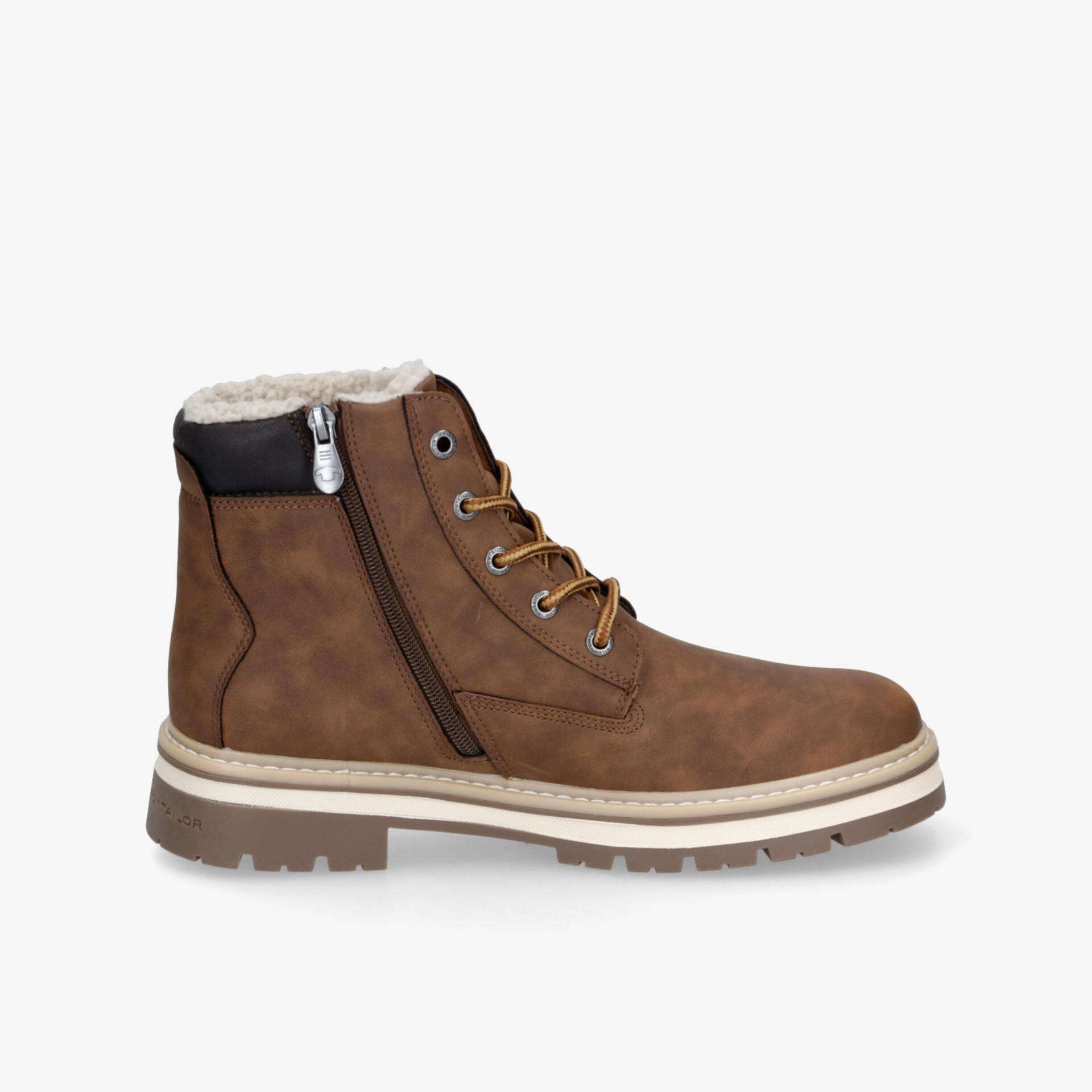 Robuster brauner Winterstiefel mit Reißverschluss, rutschfester Sohle und bequemer Polsterung für optimalen Tragekomfort