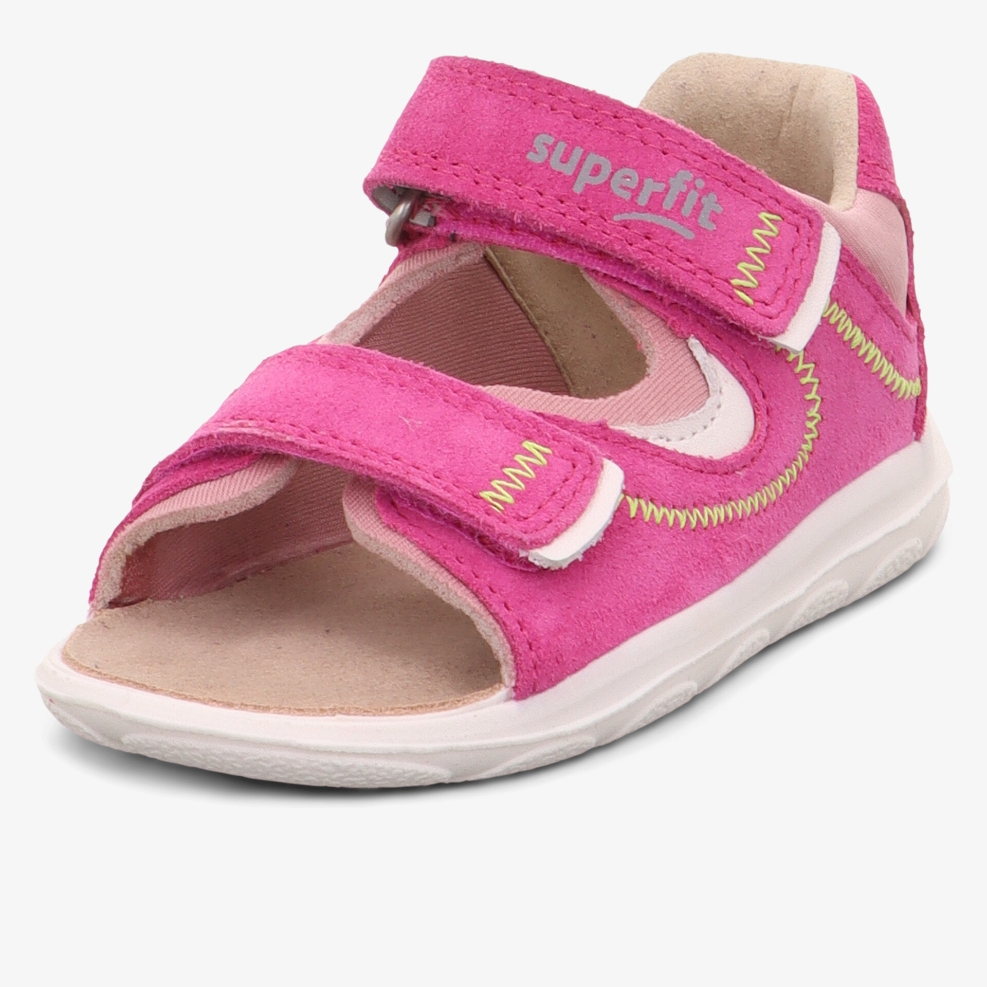 Bequeme und verstellbare Kindersandale mit gepolsterter Sohle und rutschfester Laufsohle in kräftigem Pink