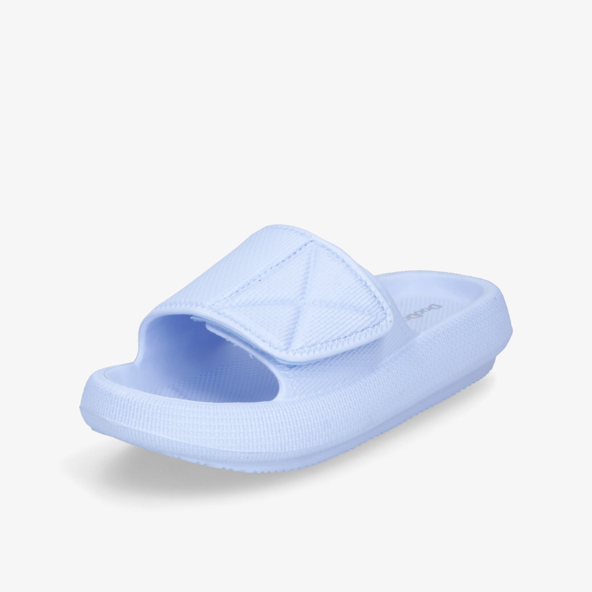 Leichte, gepolsterte Slide Sandale in Hellblau mit offenem Zehenbereich und rutschfester Sohle
