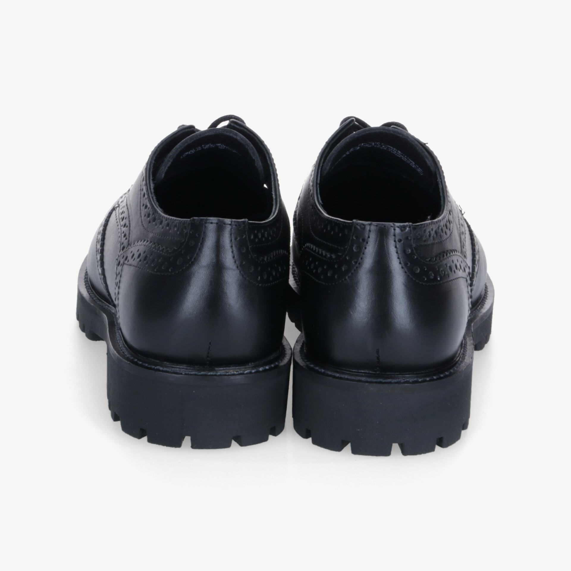 Schwarze Lederschuhe von hinten mit robuster Sohle und eleganter, stabiler Verarbeitung für sicheren Halt