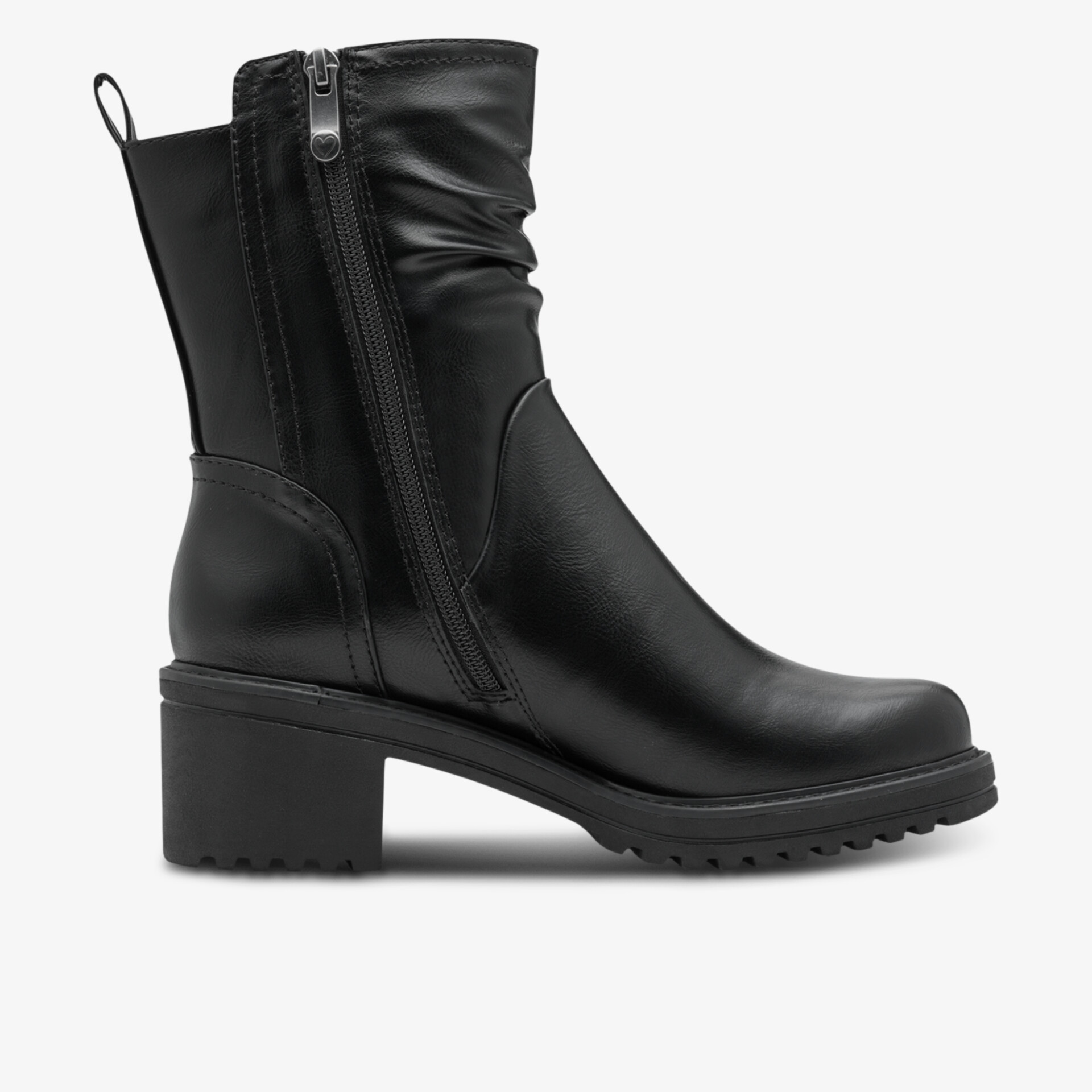 Schwarzer Stiefel mit Reißverschluss und bequemem Blockabsatz für sicheren Halt und stilvollen Look