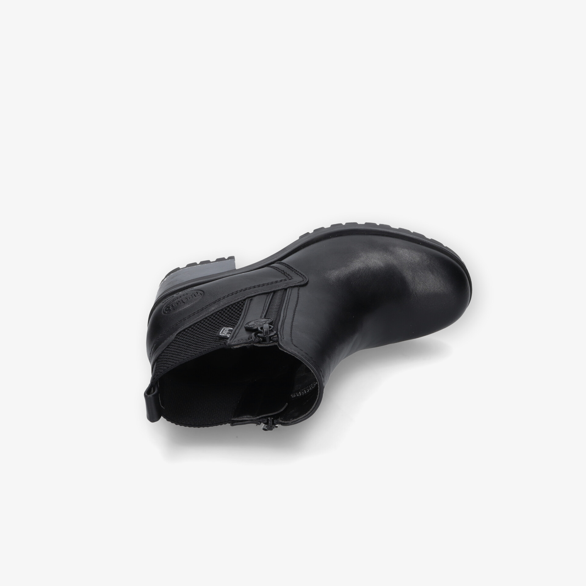 Schwarzer Stiefel aus glattem Leder mit praktischem Reißverschluss und robuster Sohle, bequeme Passform