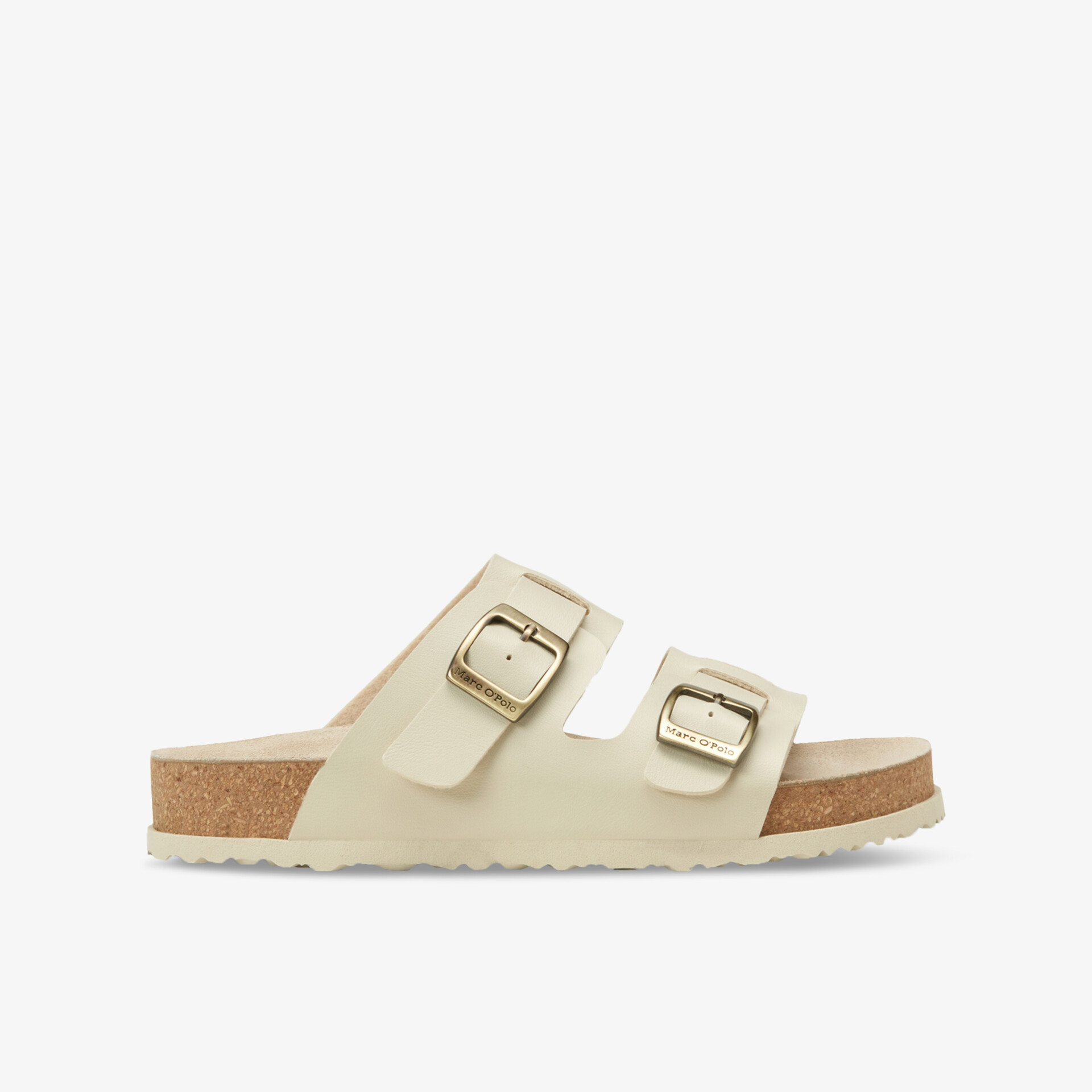 Bequeme beige Sandale mit zwei verstellbaren Schnallen und weichem Fußbett für angenehmen Tragekomfort