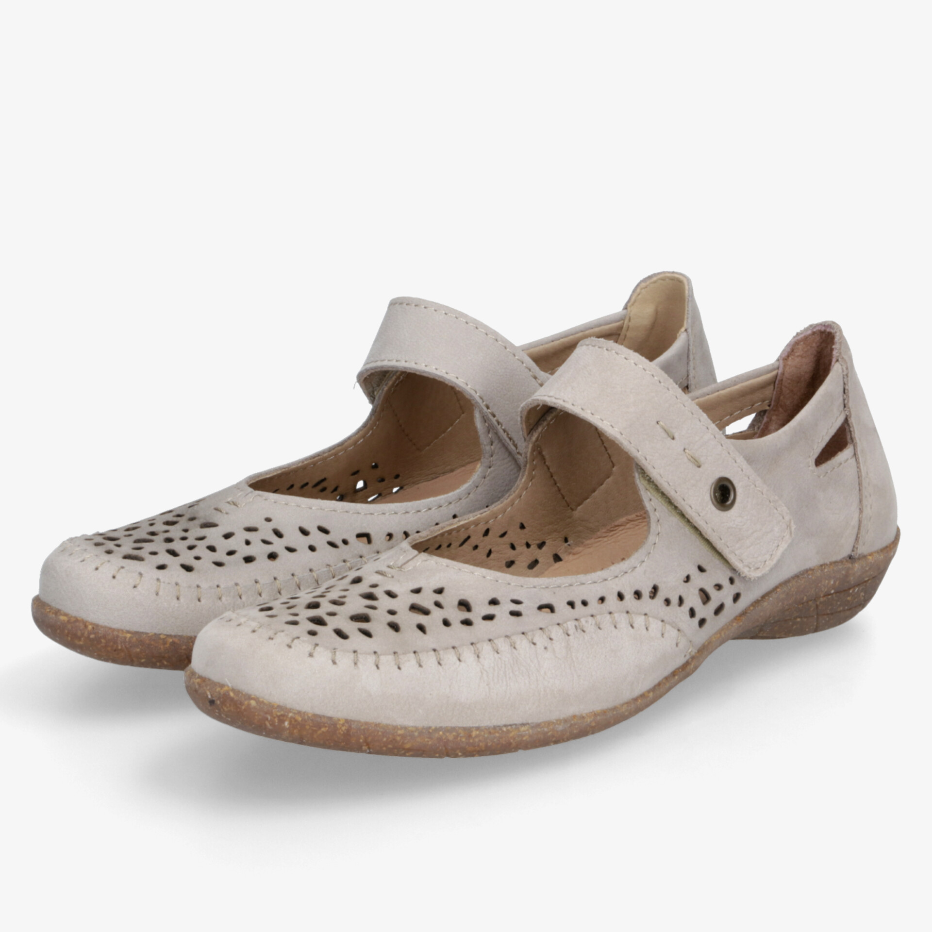 Beige Lederschuhe mit praktischem Klettverschluss und perforiertem Design für optimale Belüftung und hohen Tragekomfort