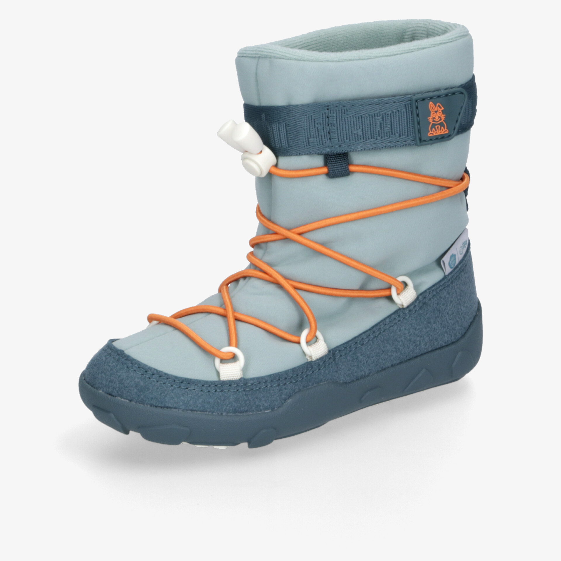 Wasserfester Winterschuh mit warmer Isolierung, robuster rutschfester Sohle und auffälliger orangener Schnürung