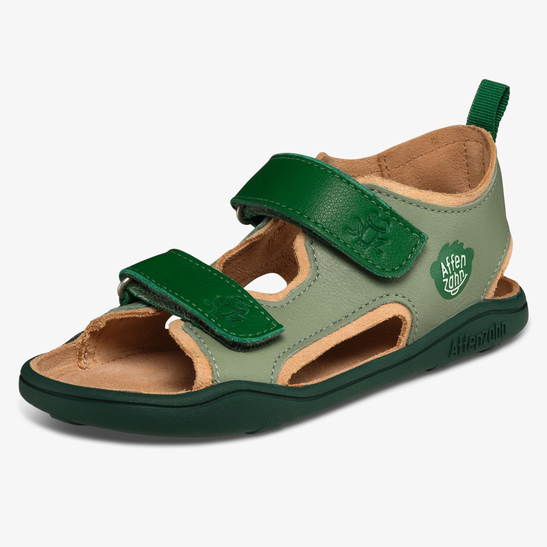 Bequeme grün-beige Sandale mit verstellbaren Klettverschlüssen und leichter, rutschfester Sohle