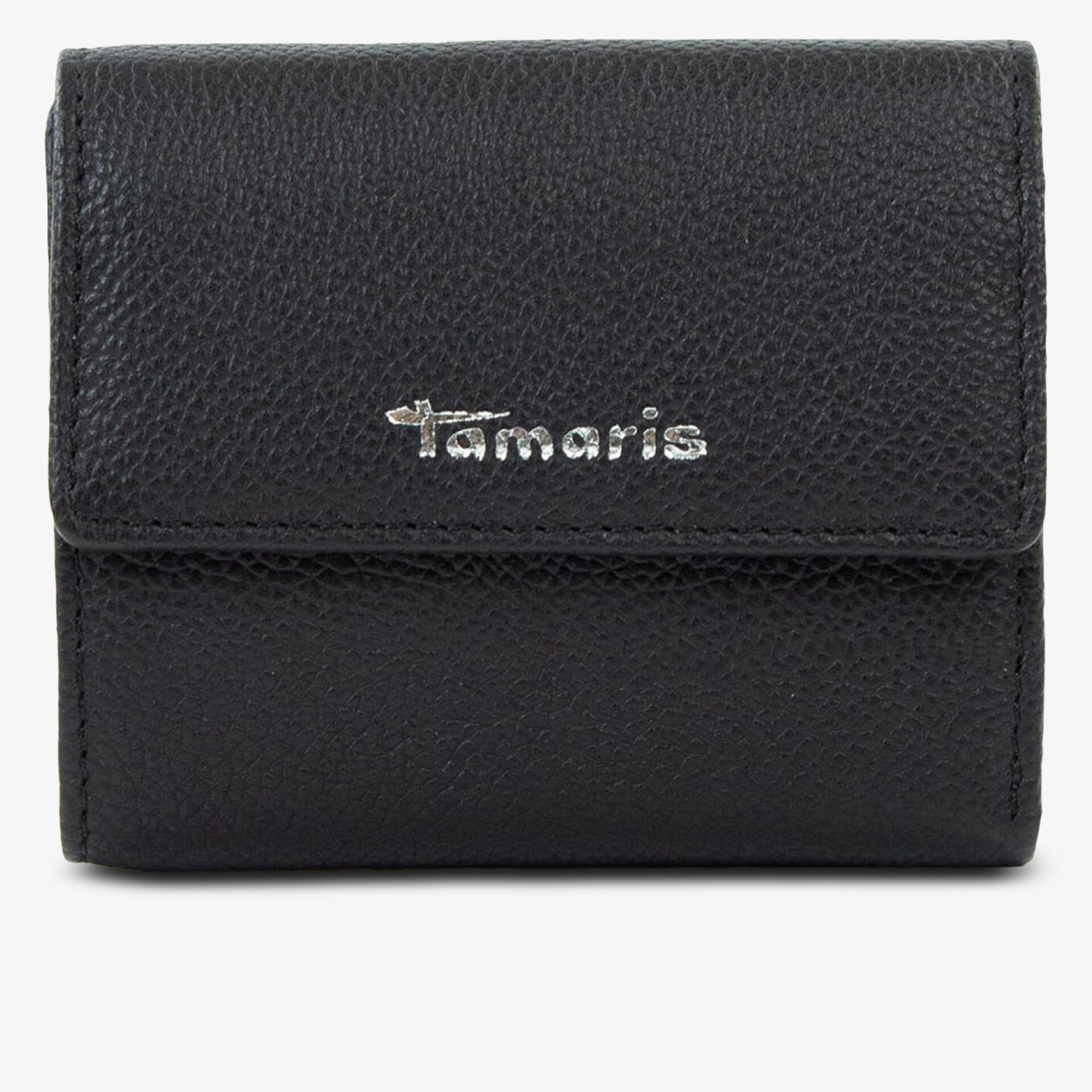 Elegantes schwarzes Portemonnaie aus feinkörnigem Leder mit praktischem Klappverschluss und dezentem Tamaris Logo