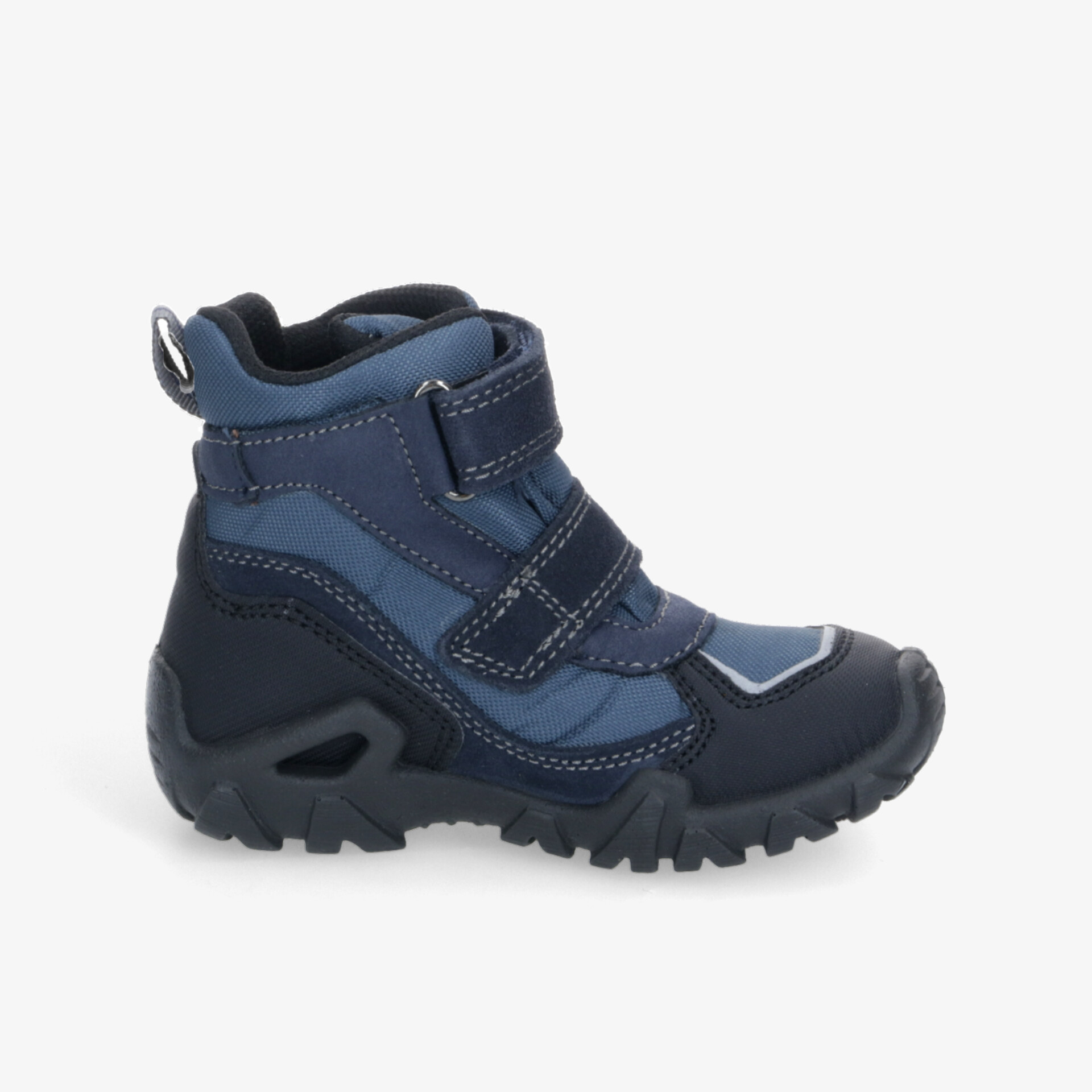 Robuster, wasserdichter Outdoor-Stiefel mit rutschfester Sohle und verstellbarem Klettverschluss in seitlicher Ansicht