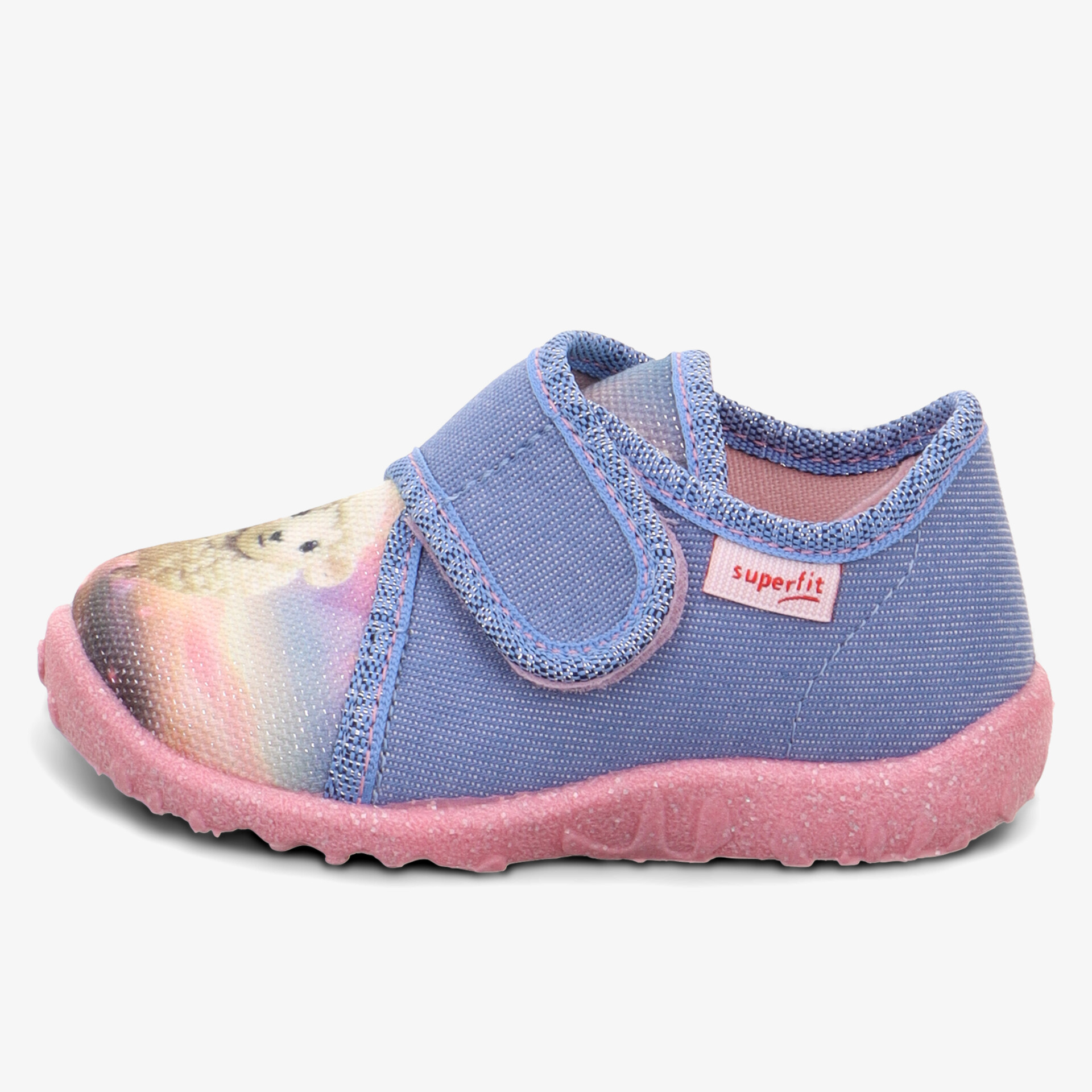 Bequemer Kinderschuh mit weichem Stoff, rutschfester Sohle und praktischem Klettverschluss für leichten Einstieg