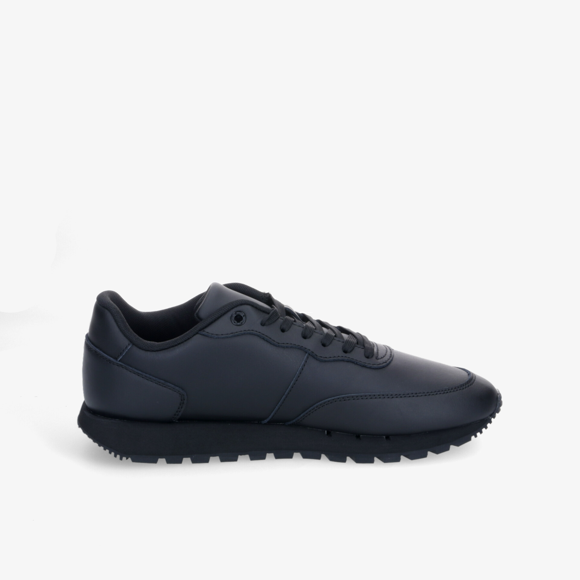 Moderner sportlicher leichter Schuh mit gepolstertem Einstieg und rutschfester Sohle in schwarzer Farbe