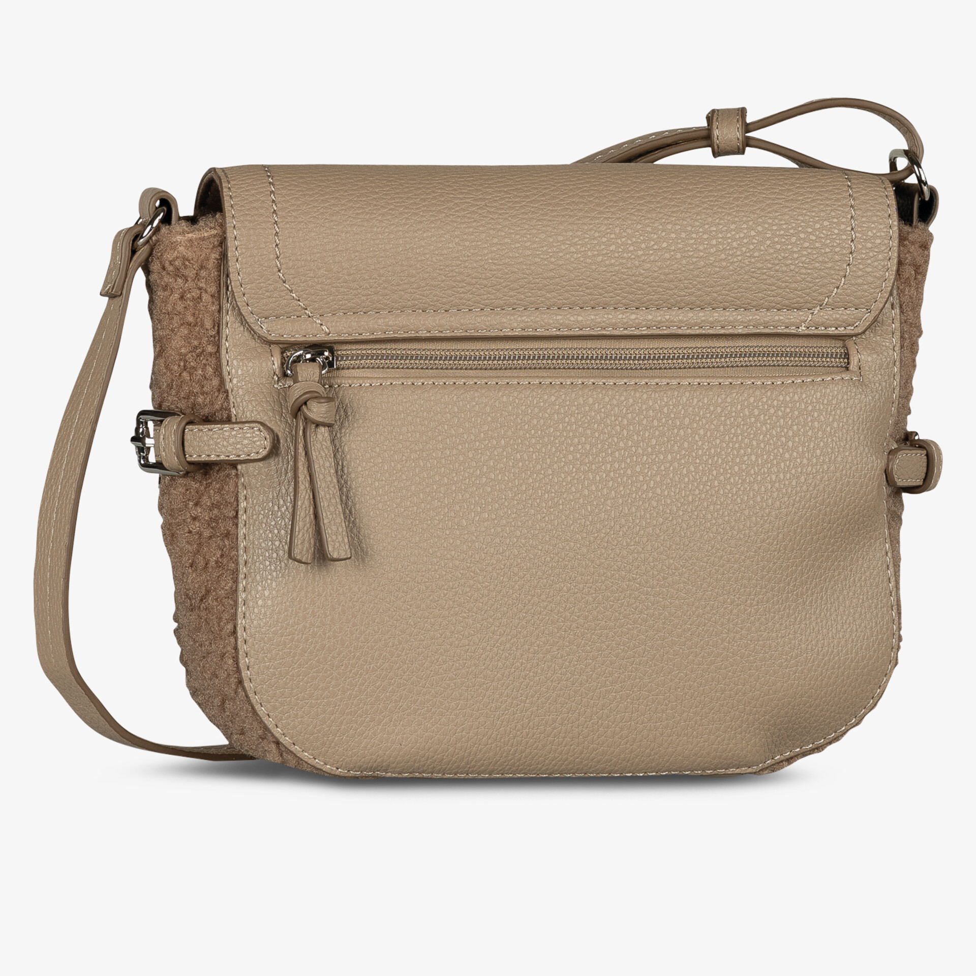 Elegante beige Umhängetasche aus strukturiertem Leder mit Reißverschluss vorne, kompakte praktische Tasche