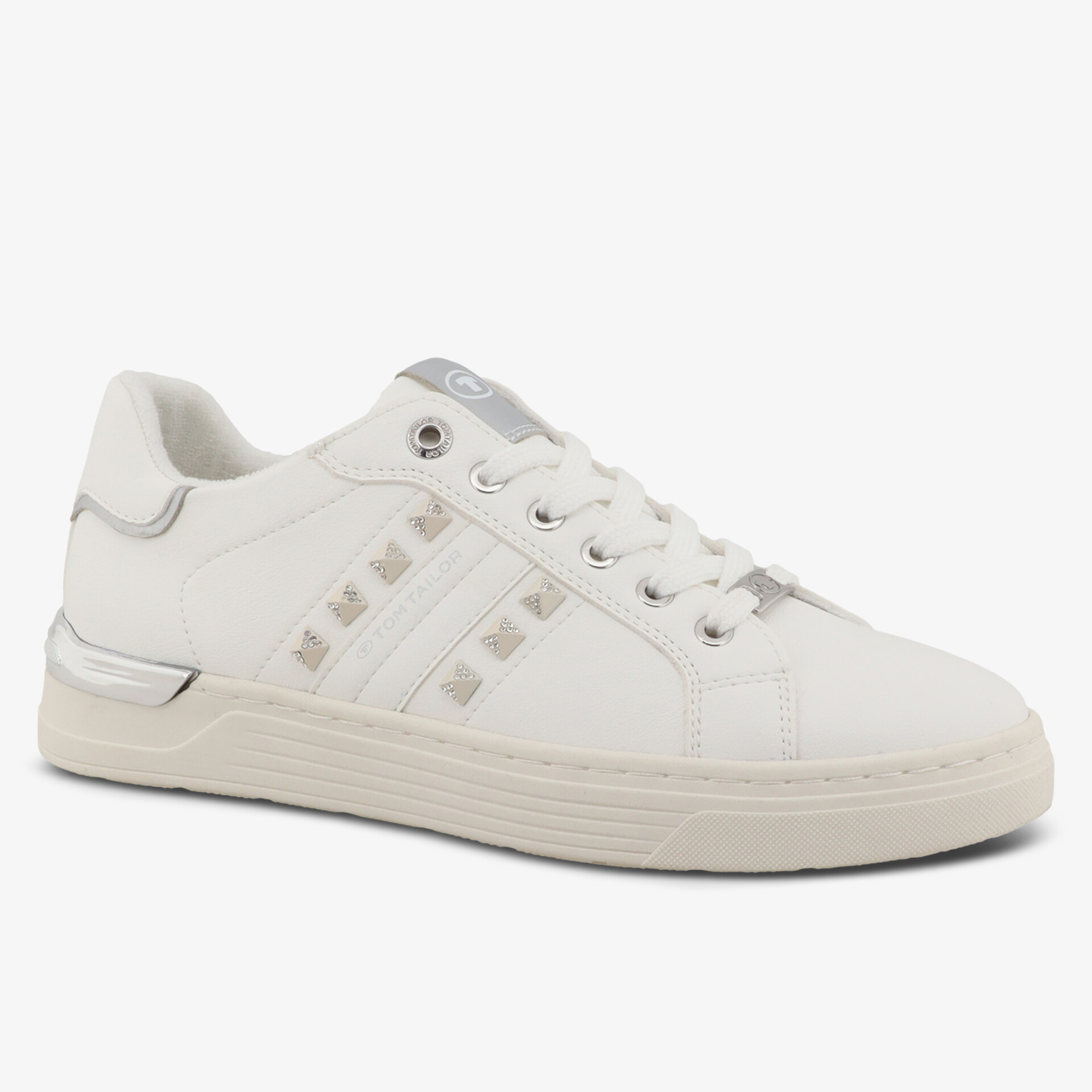 Weißer Sneaker seitliche Ansicht mit sportlichem Design, bequemem Sitz und flexibler Sohle