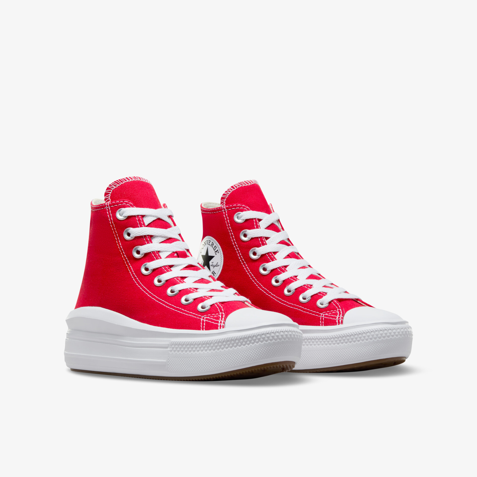 Rote High-Top Sneaker mit dickem Plateau-Sohlen-Design und weißer Schnürung, sportlich und komfortabel
