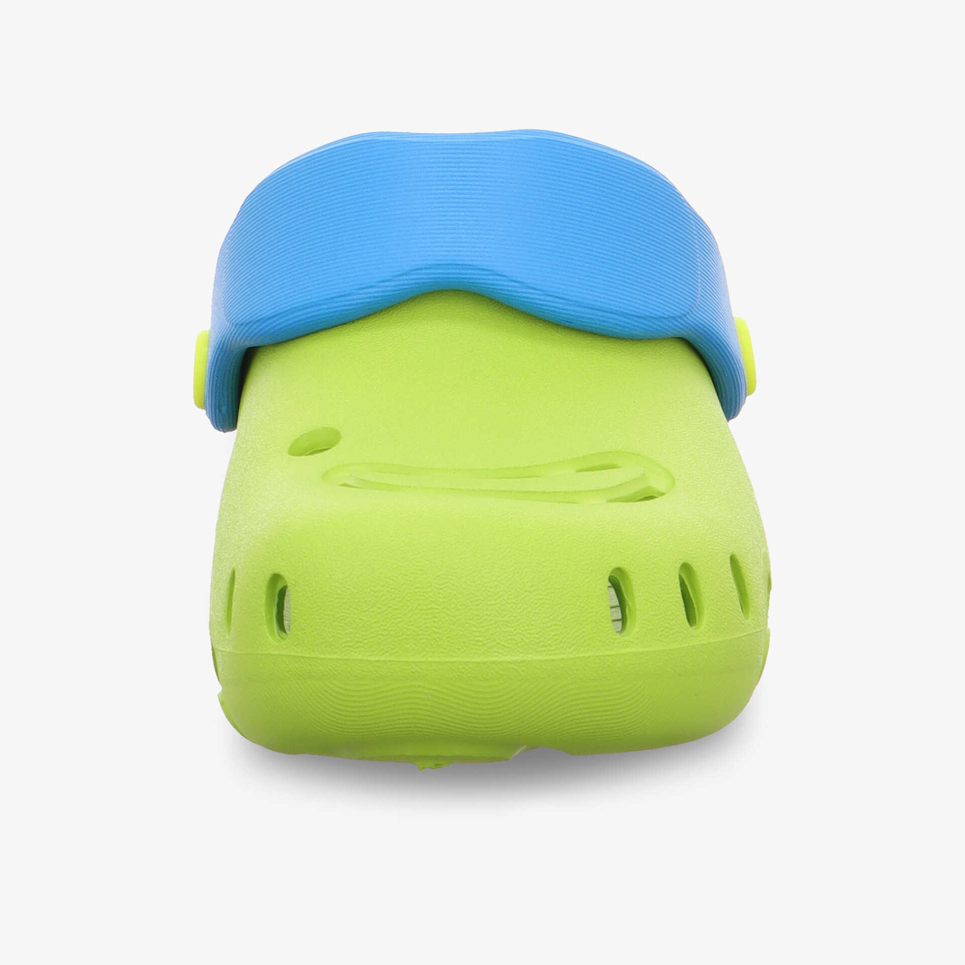 Leichter und komfortabler Schuh mit moderner Farbkombination in Blau und Grün, rutschfester Vorderansicht