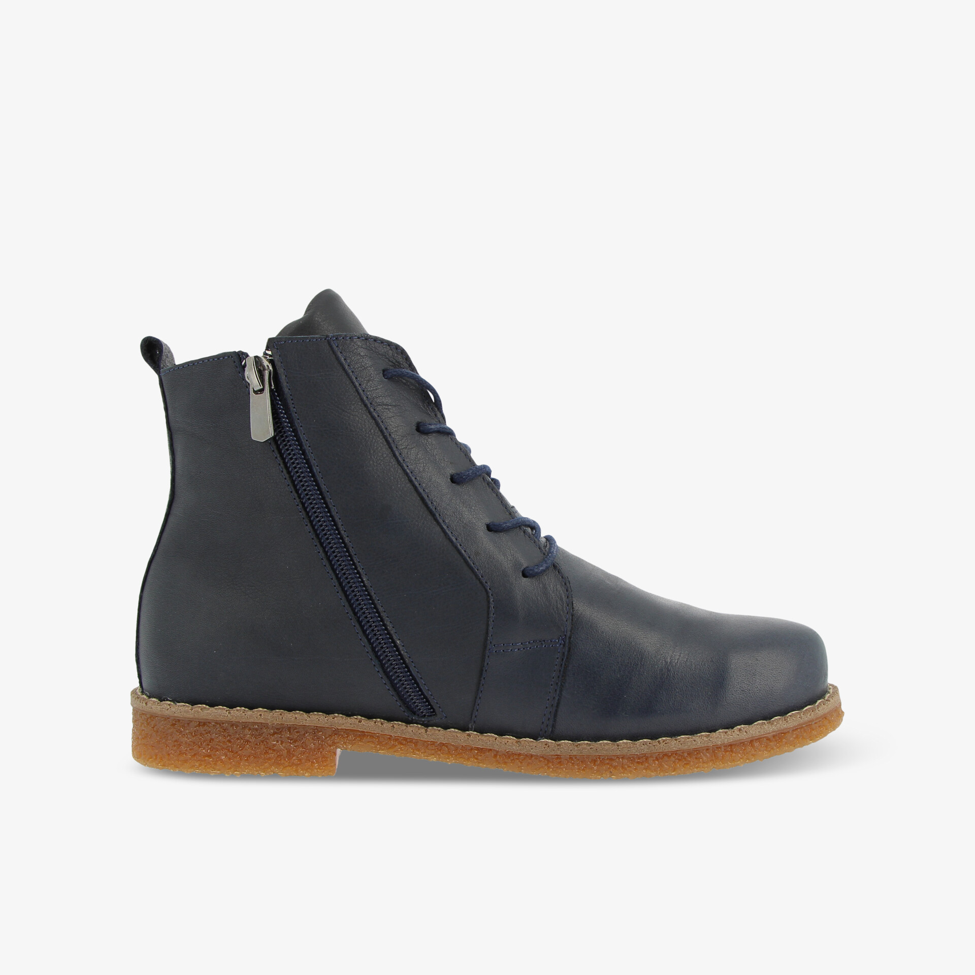 Eleganter Lederstiefel mit Schnürung und Reißverschluss für komfortablen Tragekomfort und stilvolles Design.