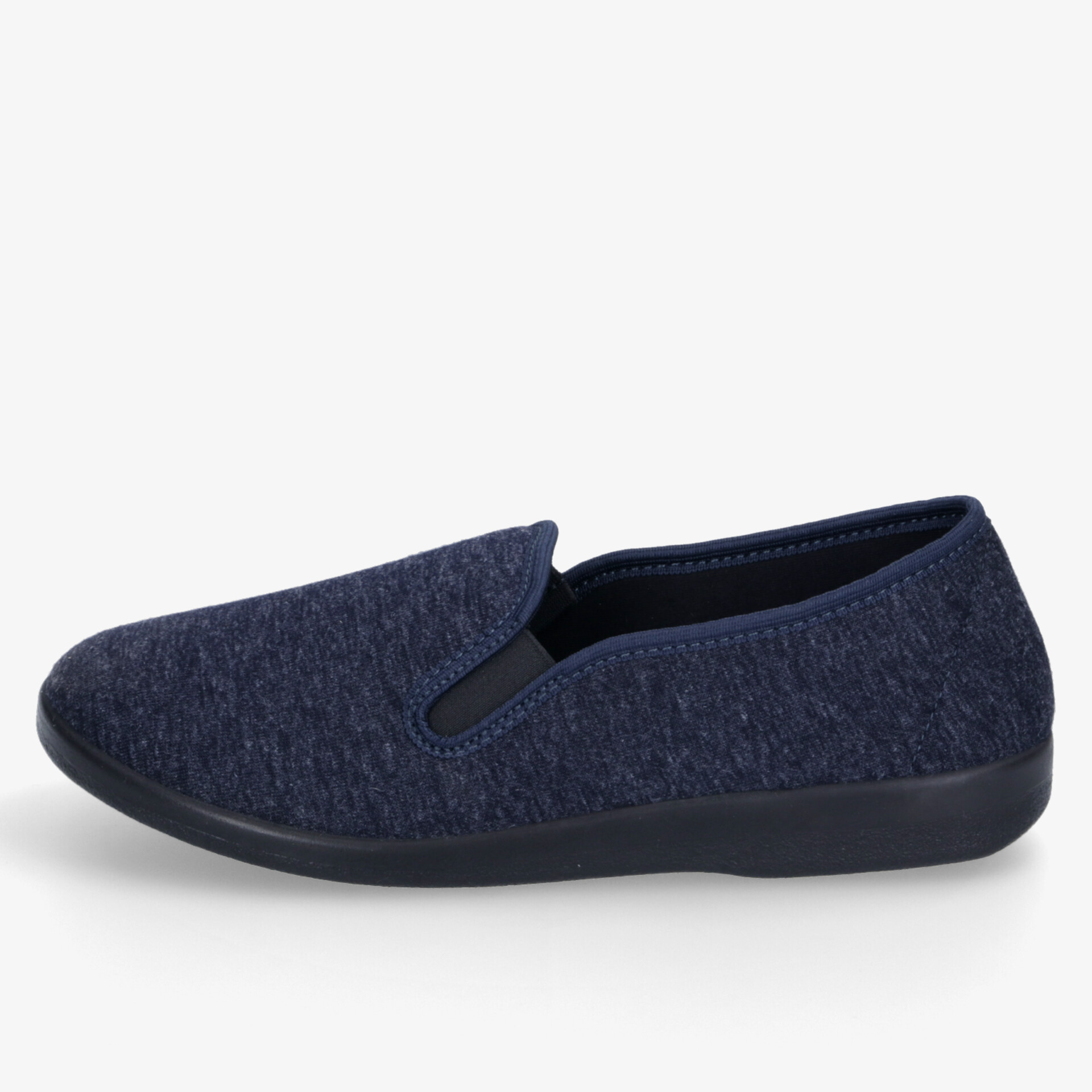 Blauer Loafer Schuh seitliche Ansicht mit flexiblem, leichtem Material und bequemer Passform