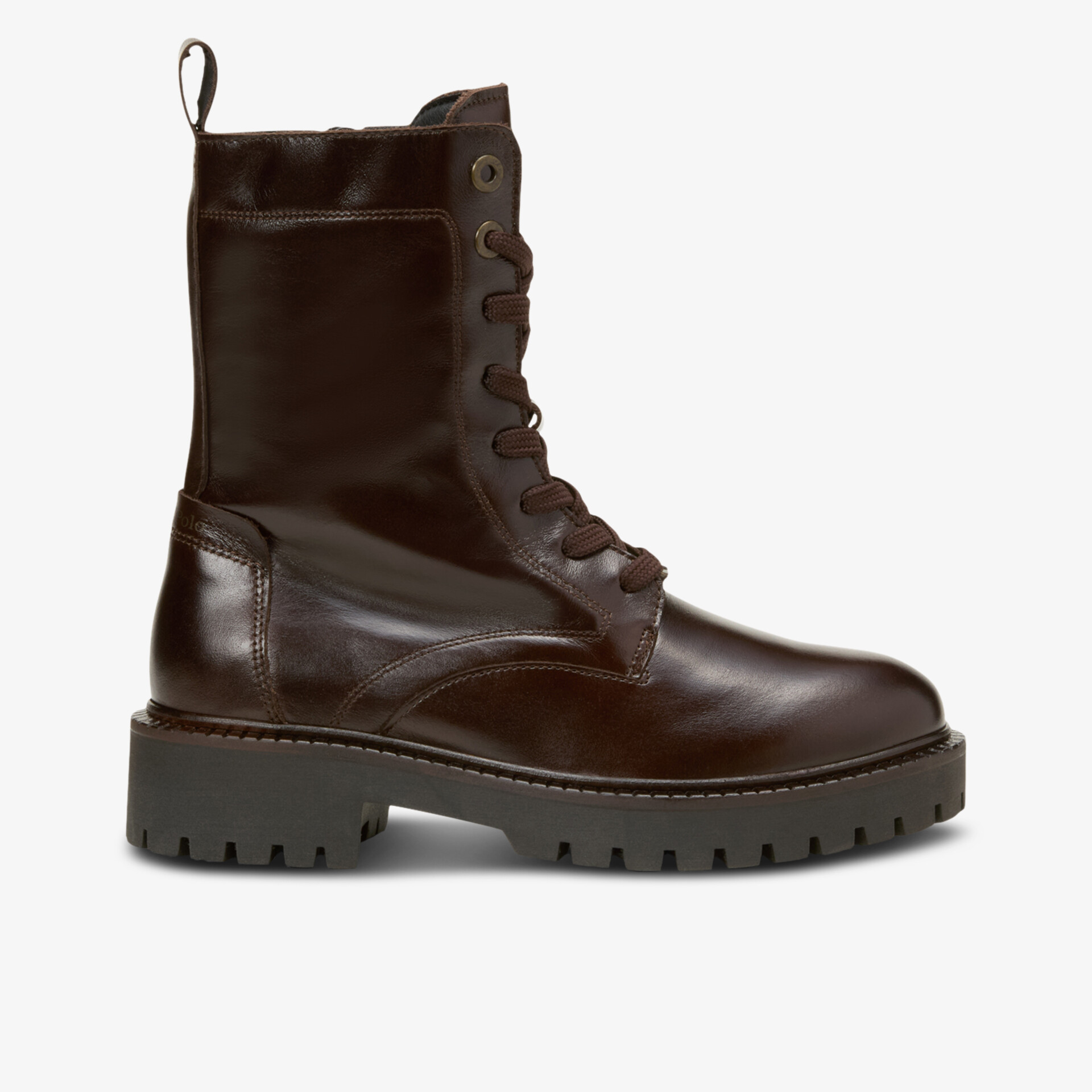 Eleganter brauner Schnürstiefel aus Leder mit robuster profilierter Sohle für sicheren Halt