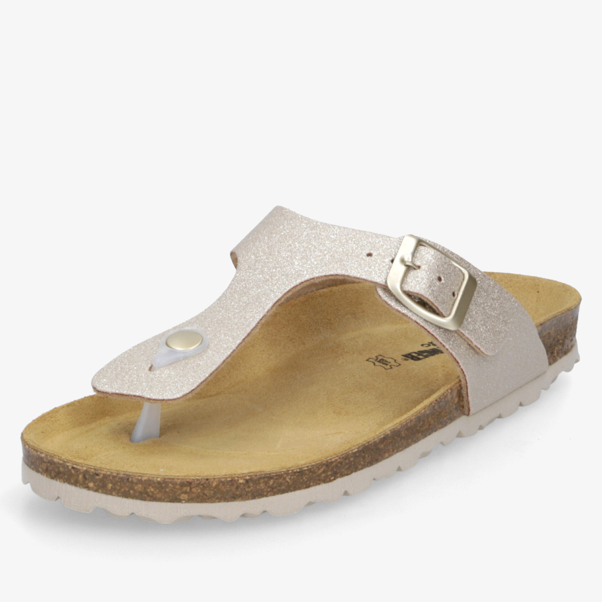 Bequeme beige Ledersandale mit verstellbarer Schnalle und ergonomischer Fußbettform für optimalen Tragekomfort